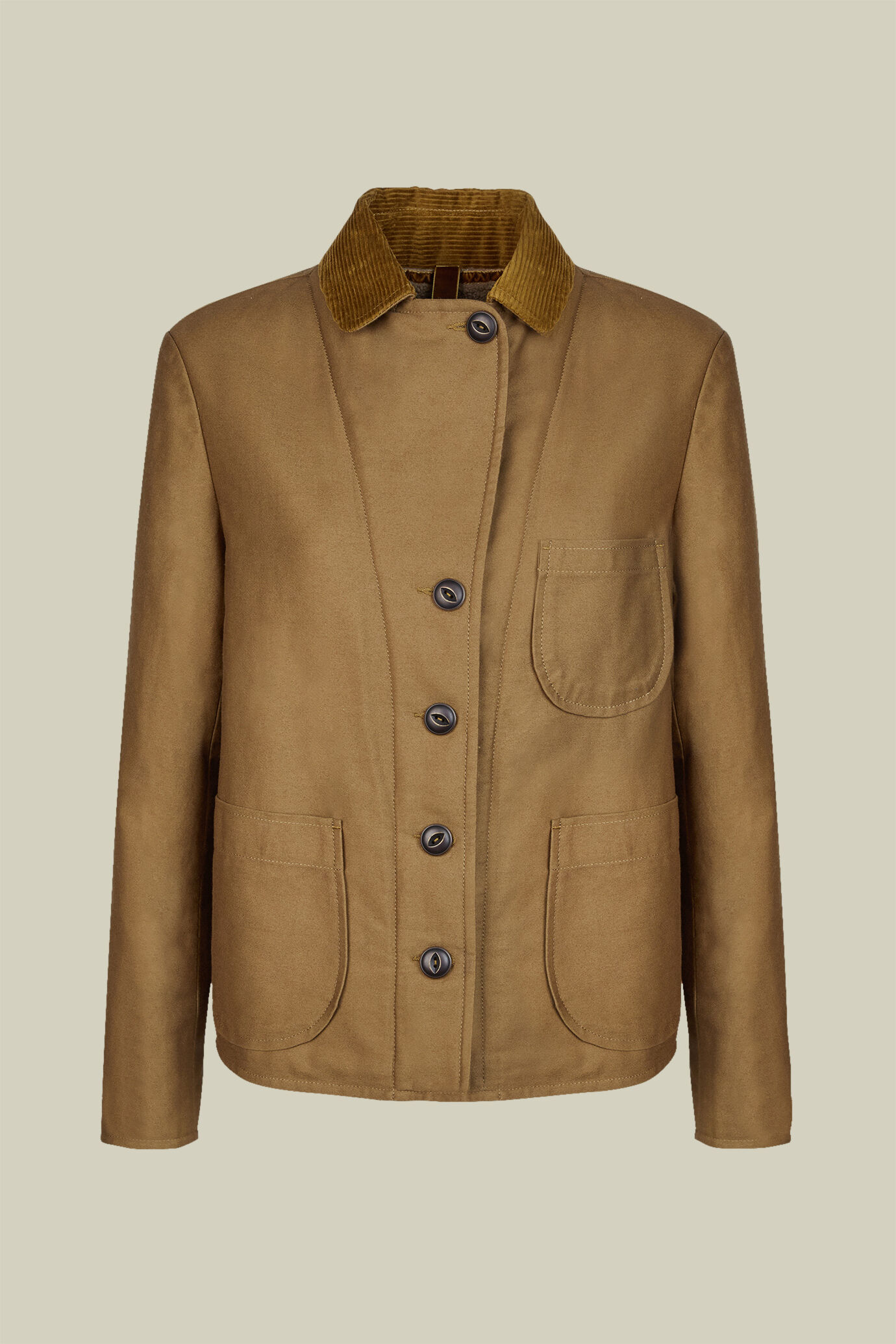 Women's regular fit plain canvas jacket with a velvet collar