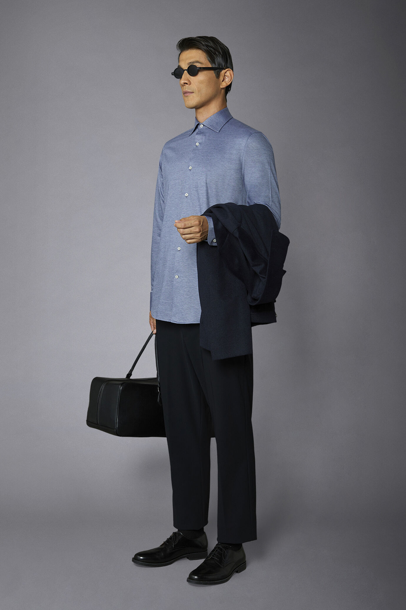Klassisches geschlechtsloses Jersey-Shirt Französischer Kragen Bequeme Passform Bedruckter Melange-Stoff image number 1