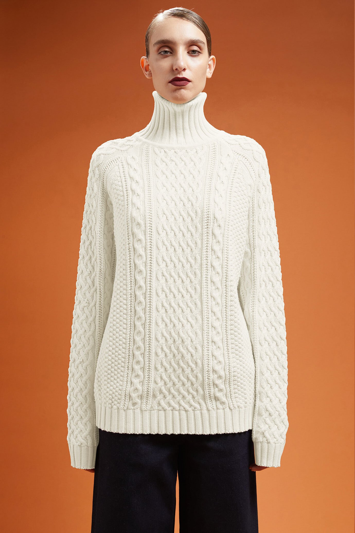 Women's Norwegian patterned cable knit high neck jumper in 100% cotton image number 0
