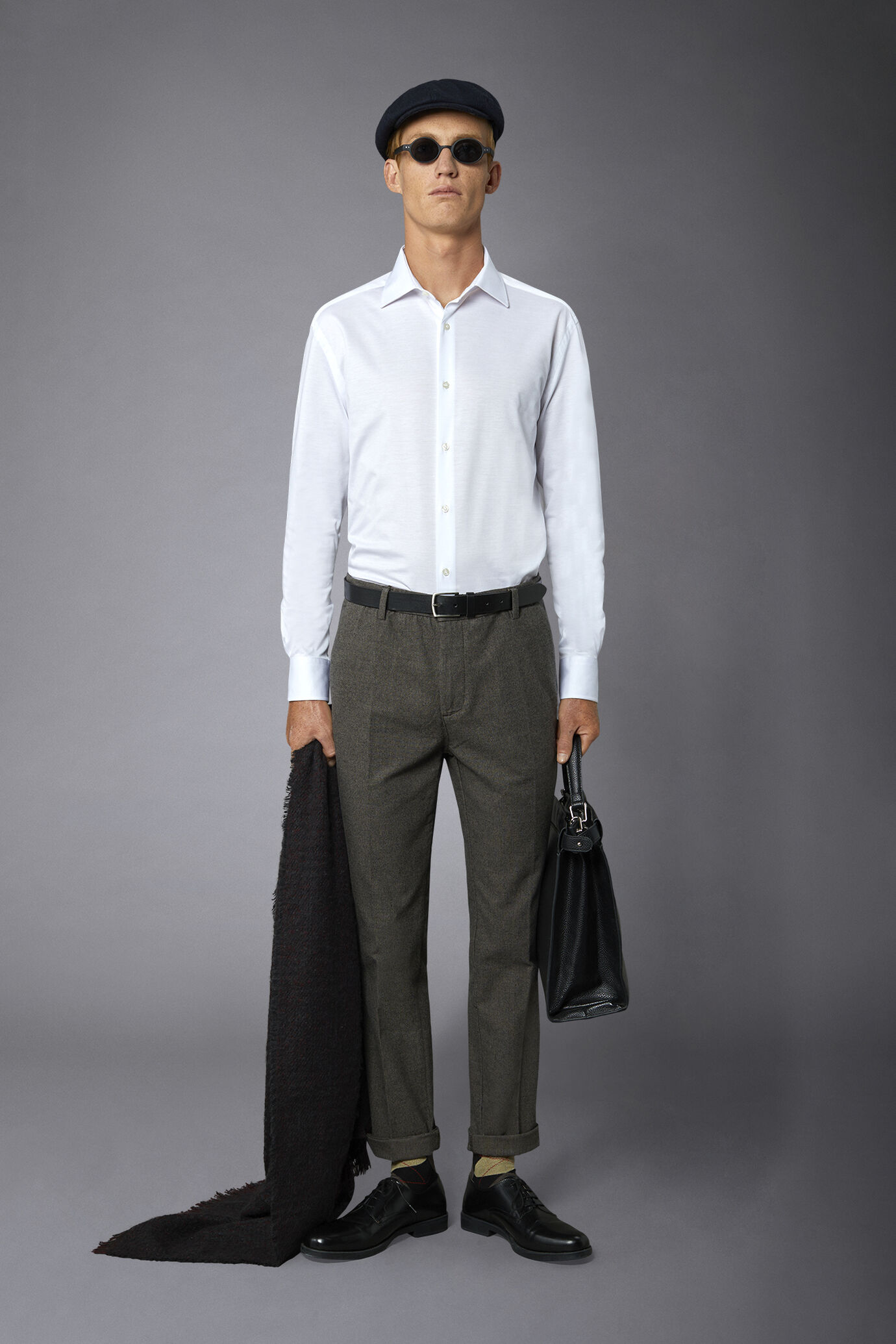 Chemise classique en jersey sans genre Col fran&ccedil;ais Coupe confortable Tissu m&eacute;lang&eacute; imprim&eacute; image number 0