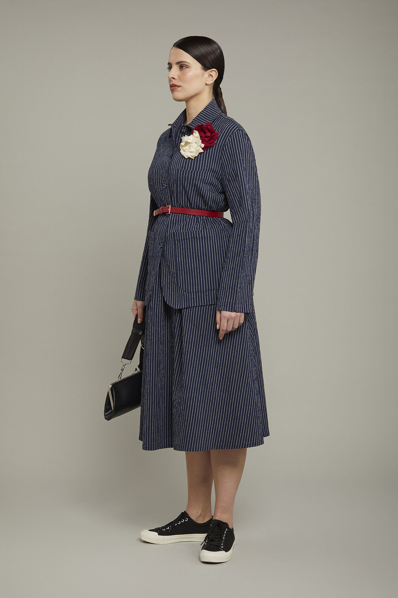 Giacca donna gessata in cotone stretch regular fit image number 1