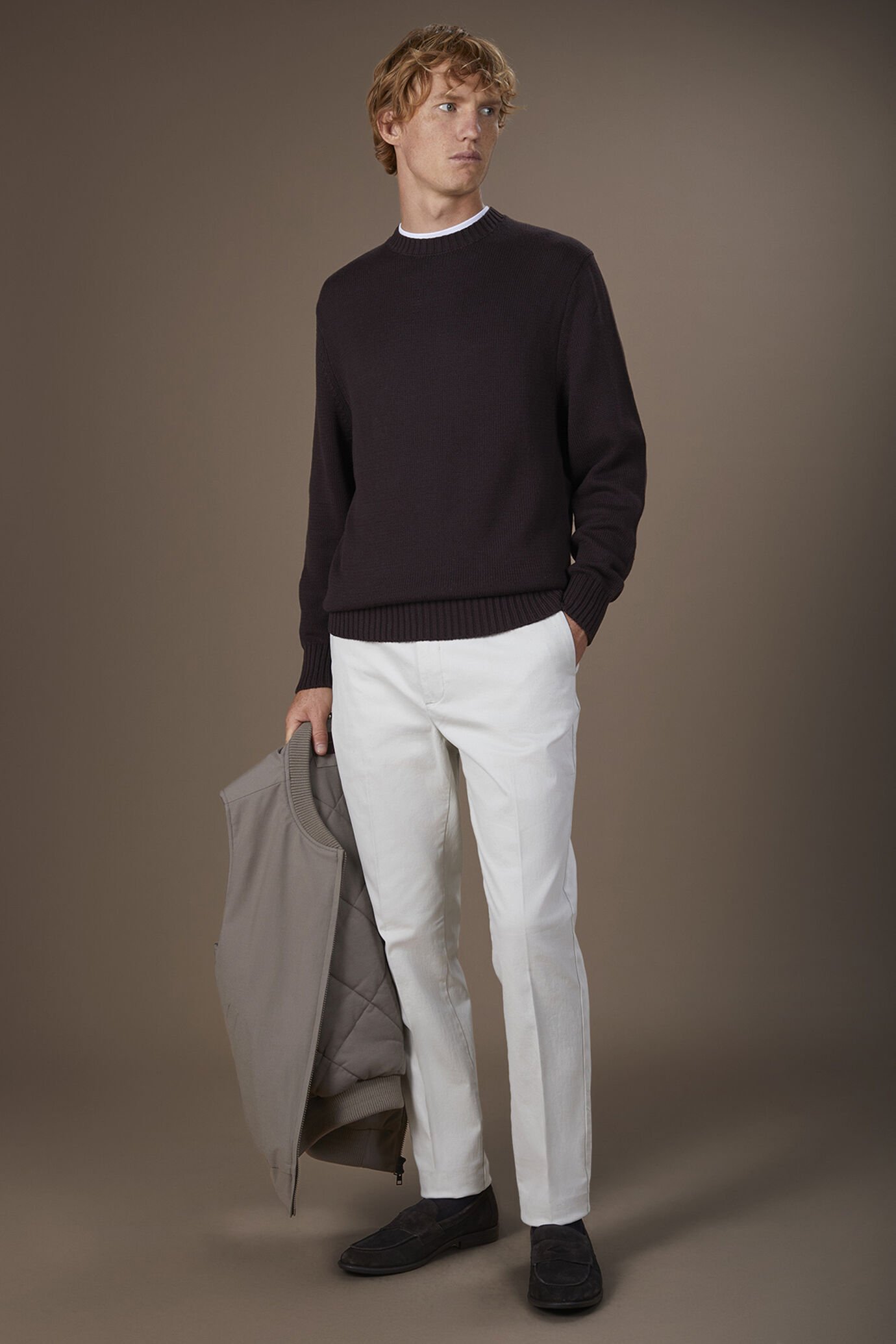 Men's crew neck ribbed knit sweater regular fit. image number 1