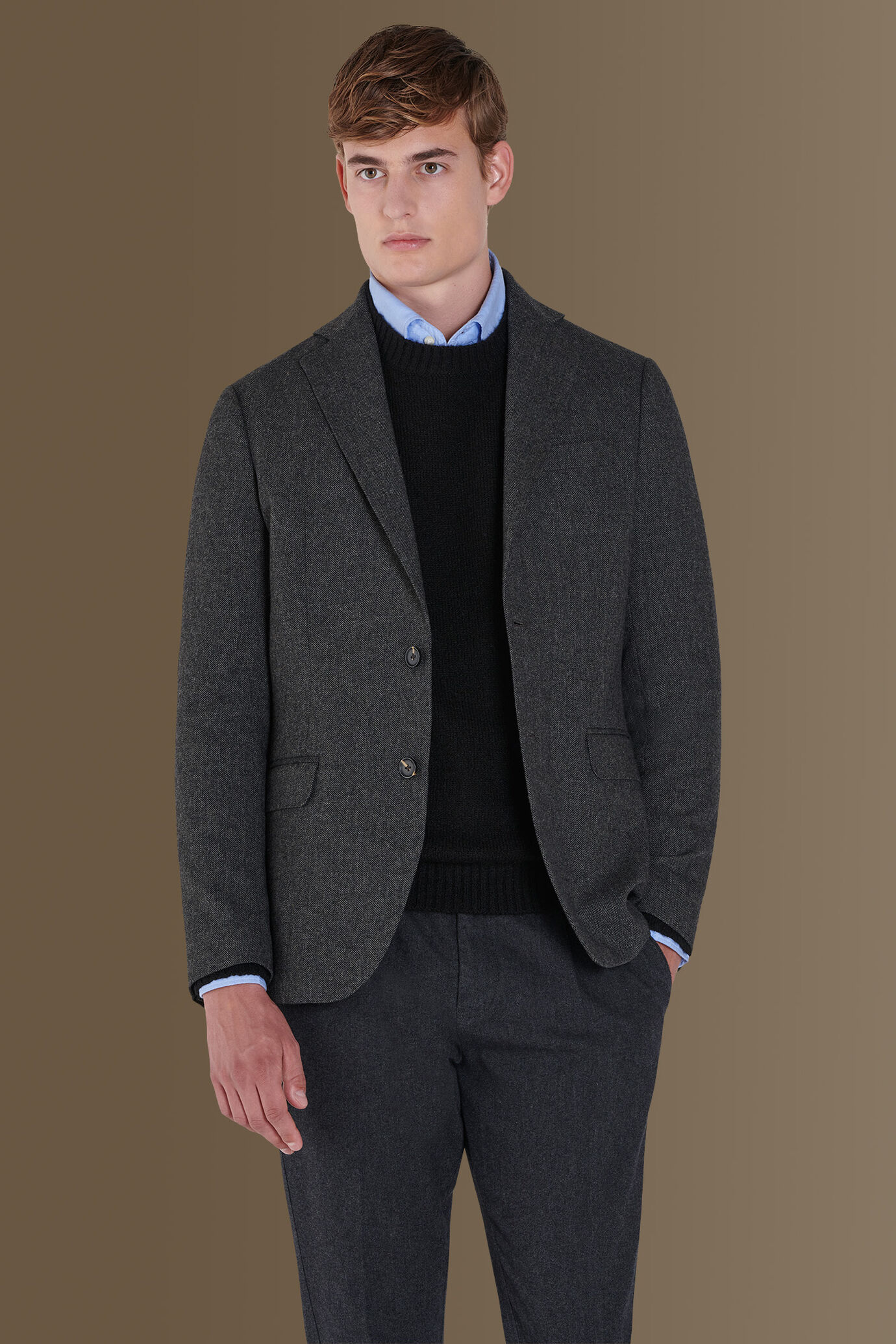 Giacca monopetto con tessuto spigato image number 1