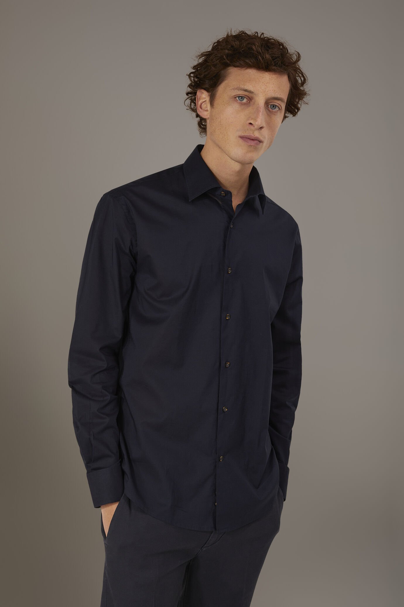 Casual shirt french collar comfort fit cotton mussola fabric image number 0