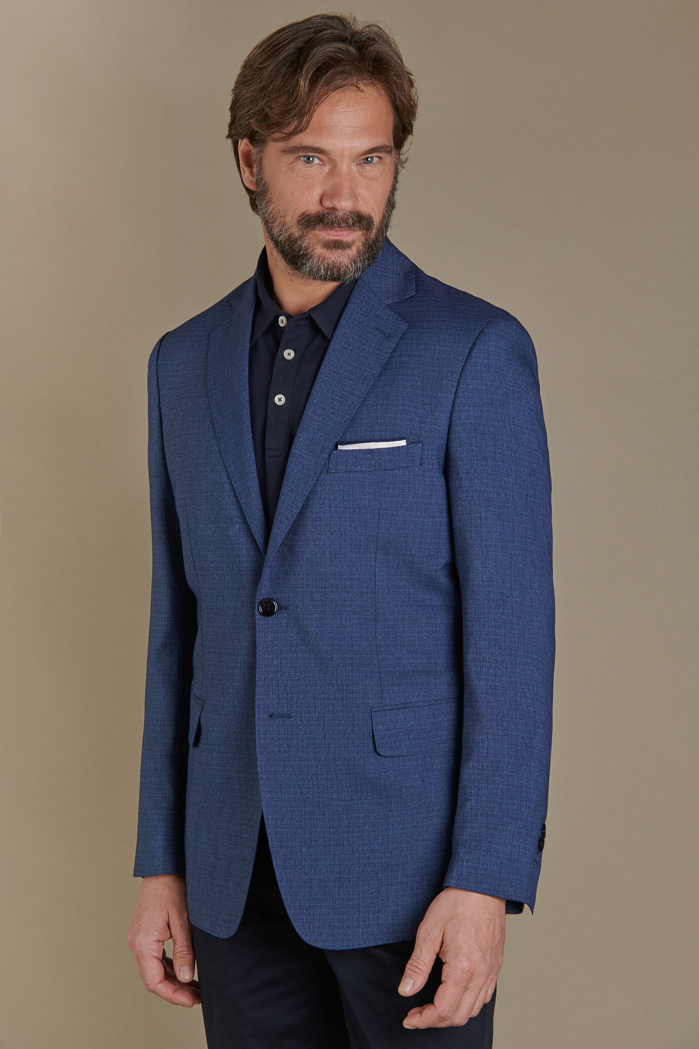 Single breasted jacket flap pockets fabric slub stretch image number 0