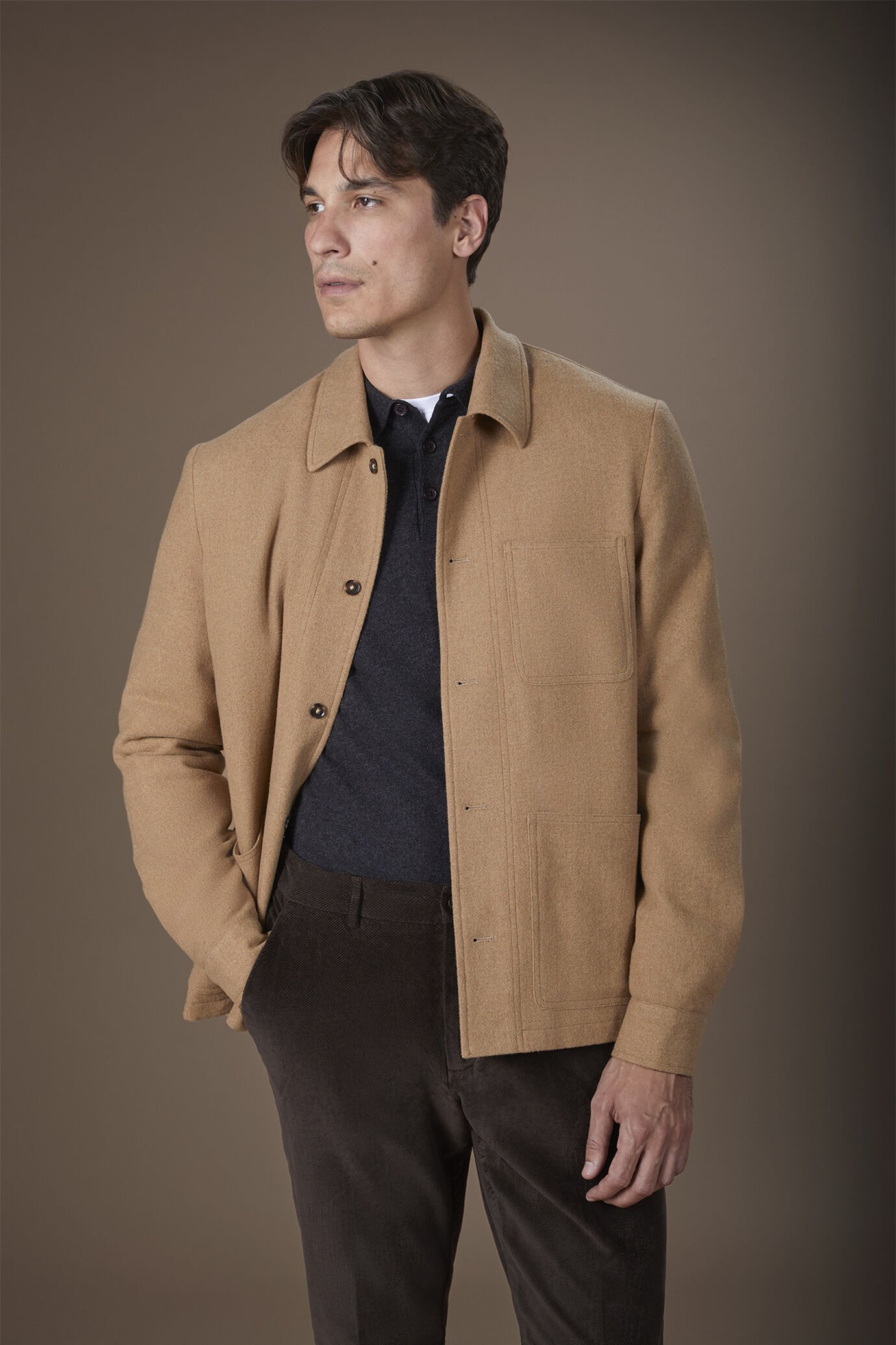 Men's overshirts in wool blend fabric with herringbone pattern regular fit image number 1