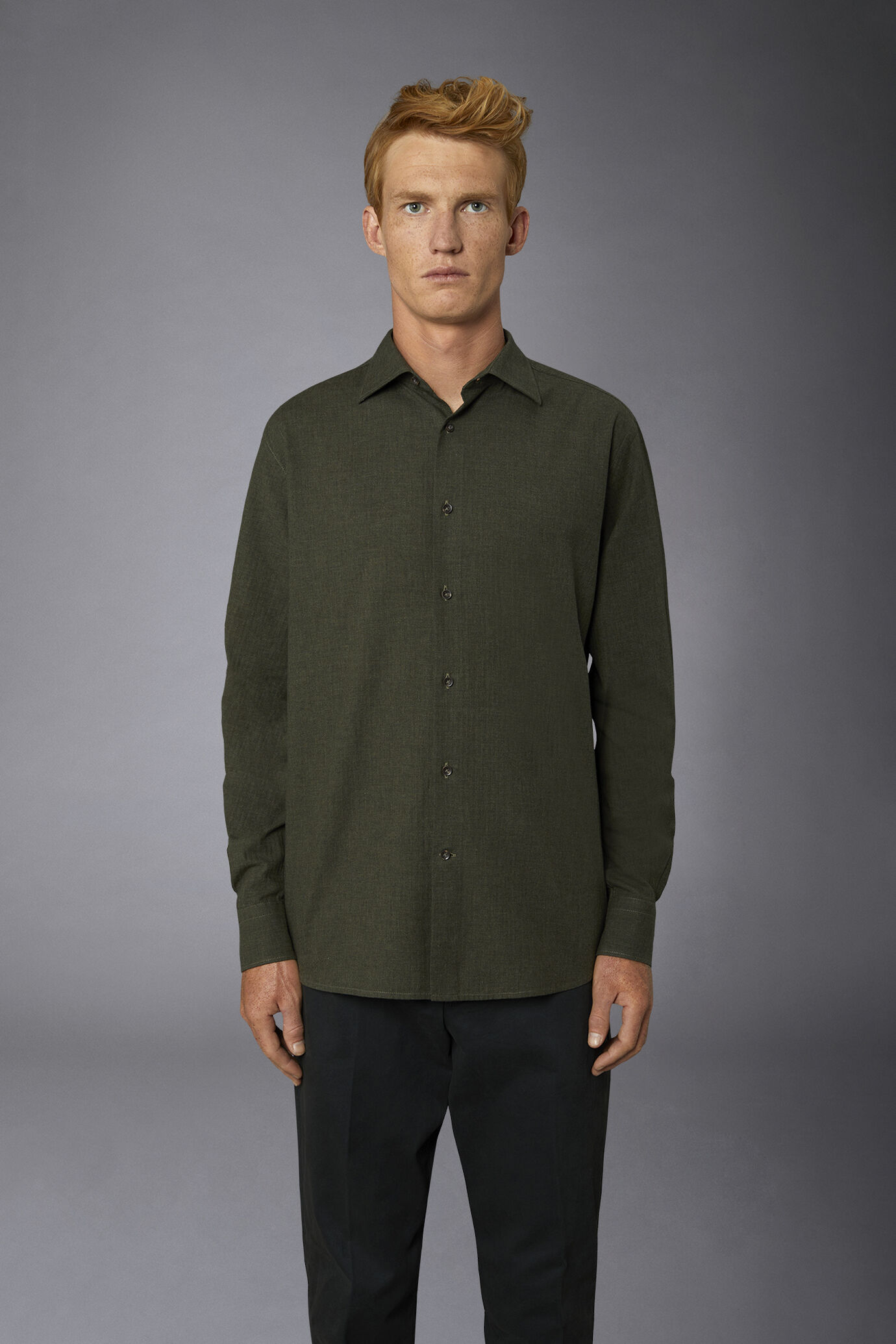 Camicia casual uomo collo francese comfort fit tessuto in flanella spinato image number 2