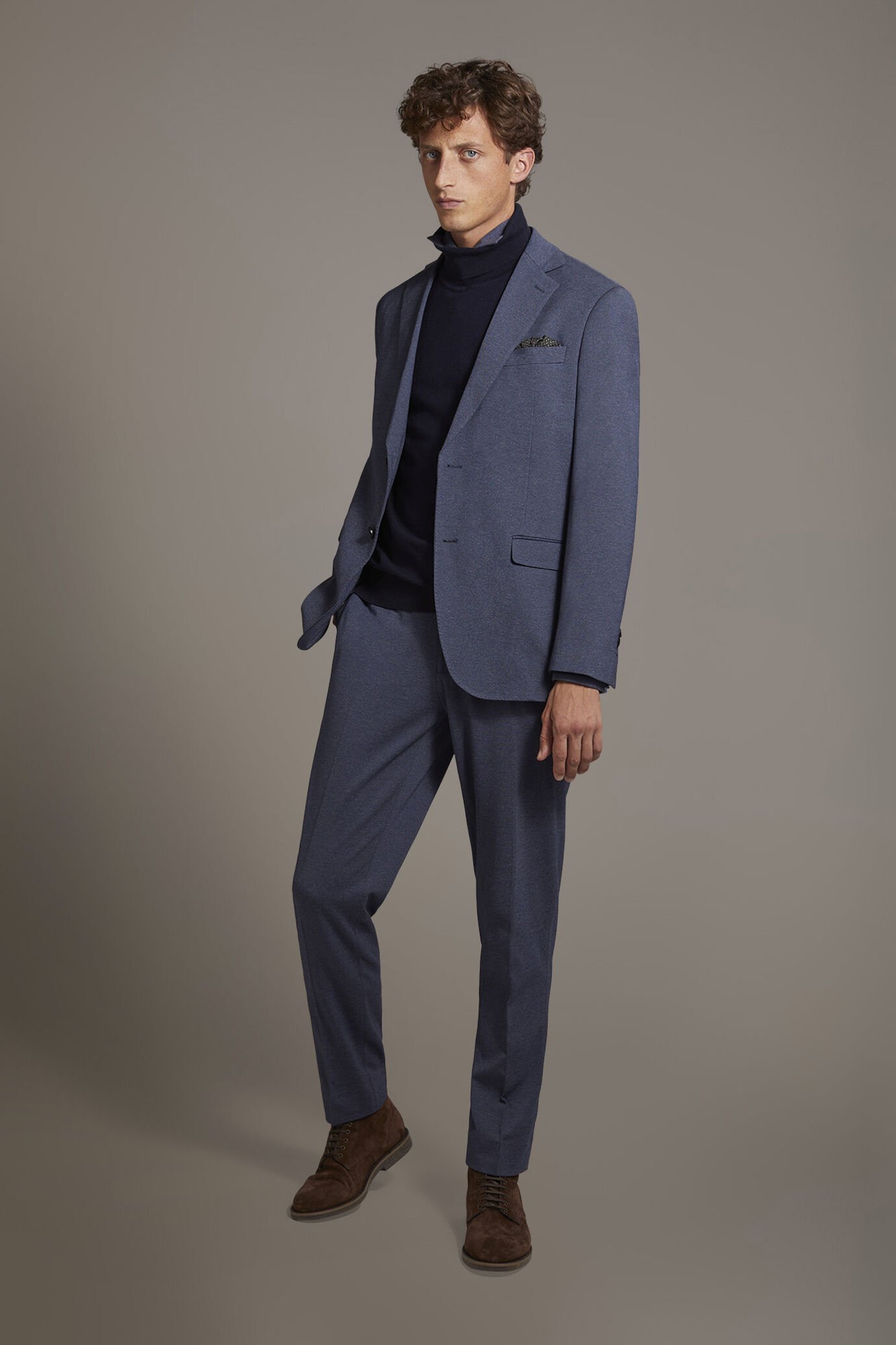 Regular fit single-breasted suit in solid colour jersey fabric image number 1