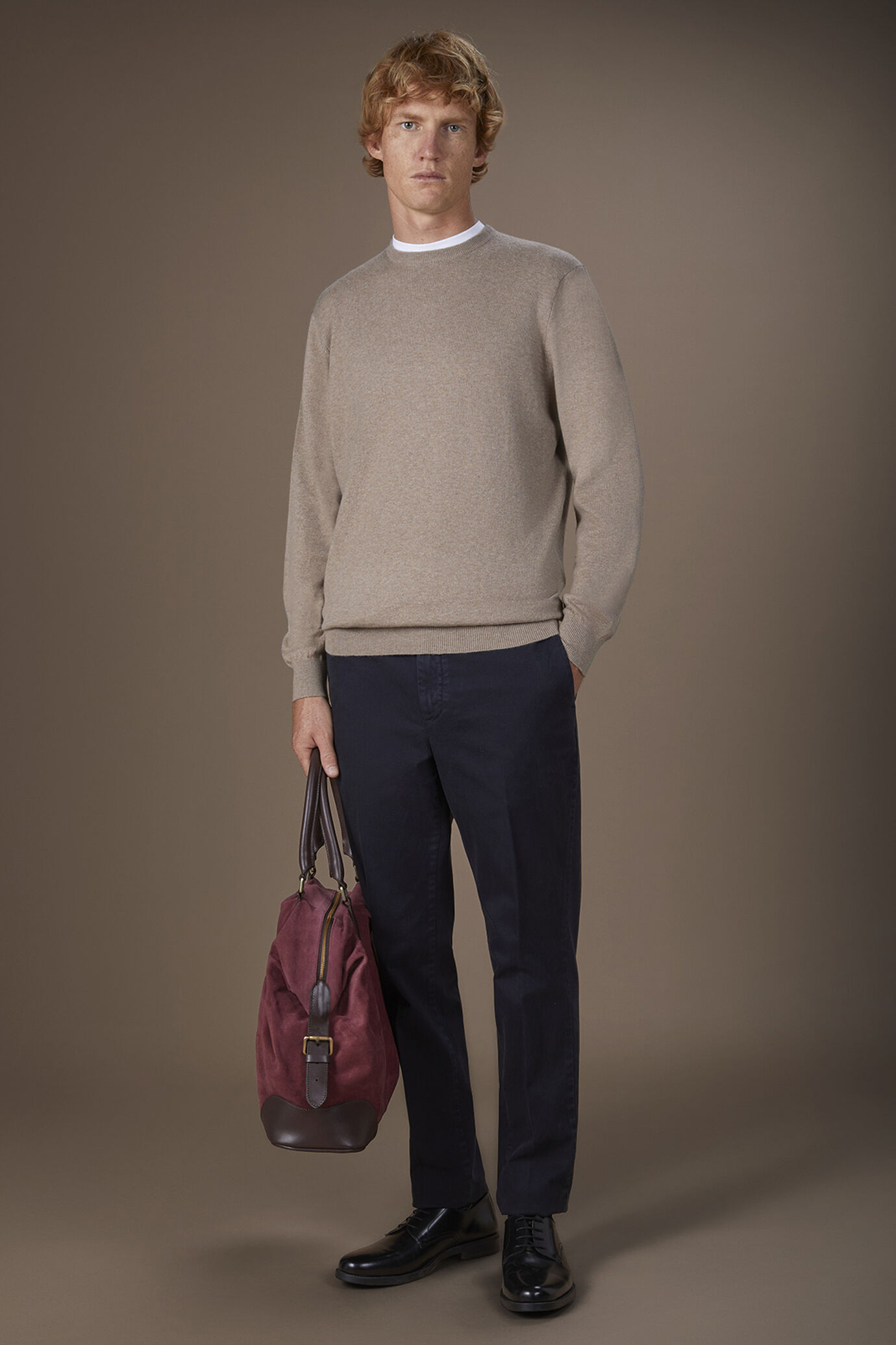 Men's regular fit crew neck jumper in wool and cotton image number 1