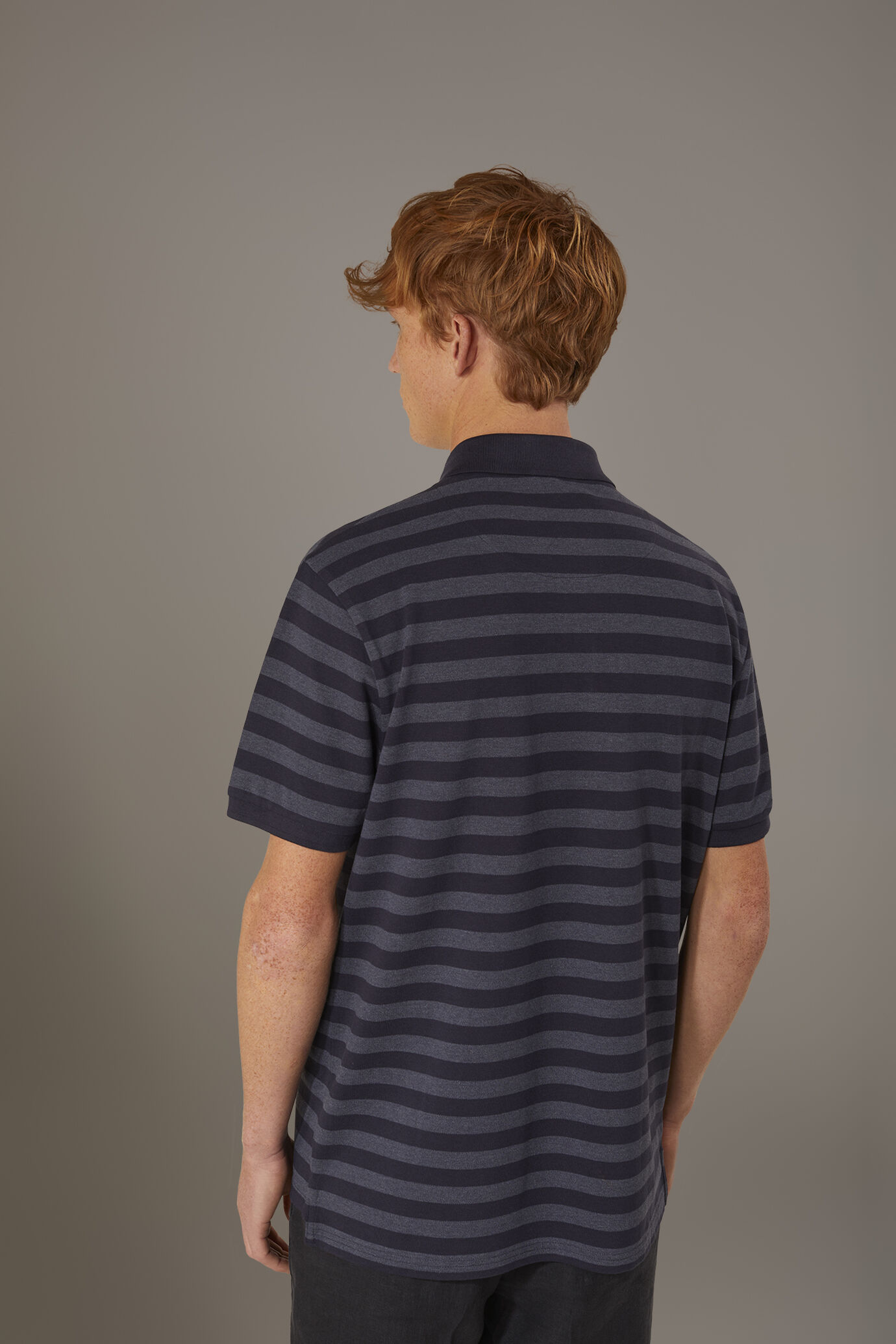 Striped short sleeves melange polo cotton blend image number 2