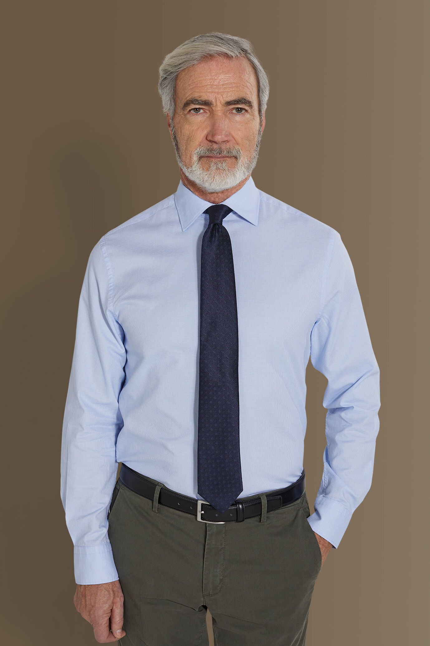 Classic washed shirt french collar dobby yard dyed