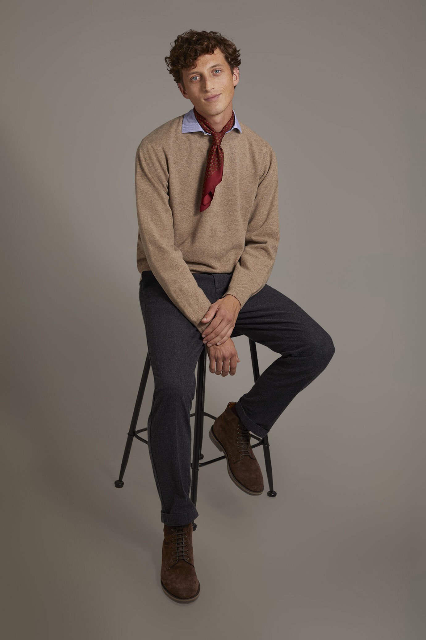 Regular fit chino trousers in pied de poule yarn-dyed fabric image number 0