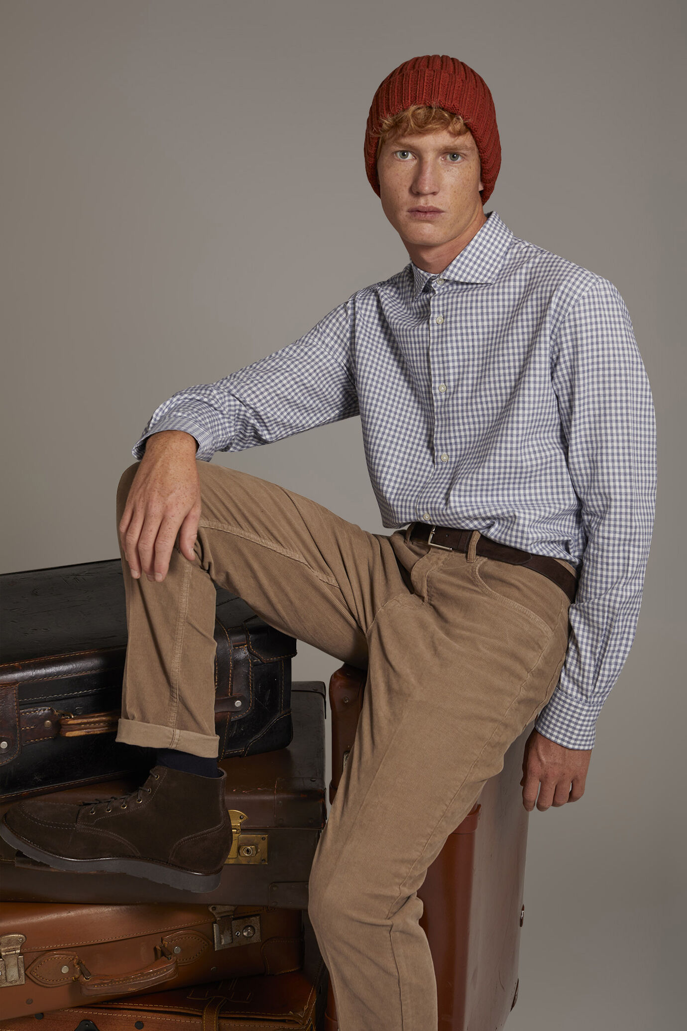 Camicia casual collo francese comfort fit tessuto in flanella vichy image number 0