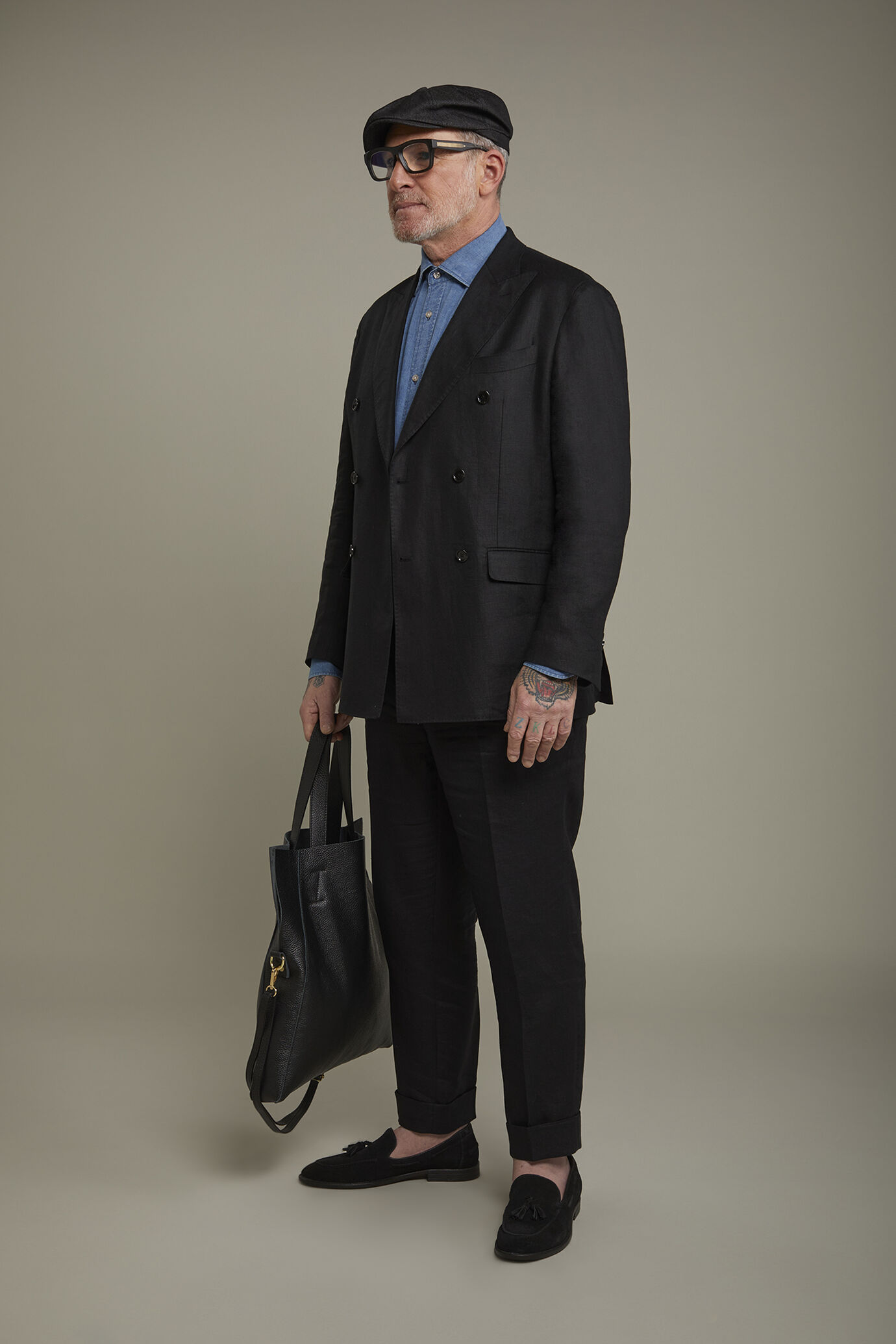 Men's double-breasted 100% linen regular fit suit image number 1