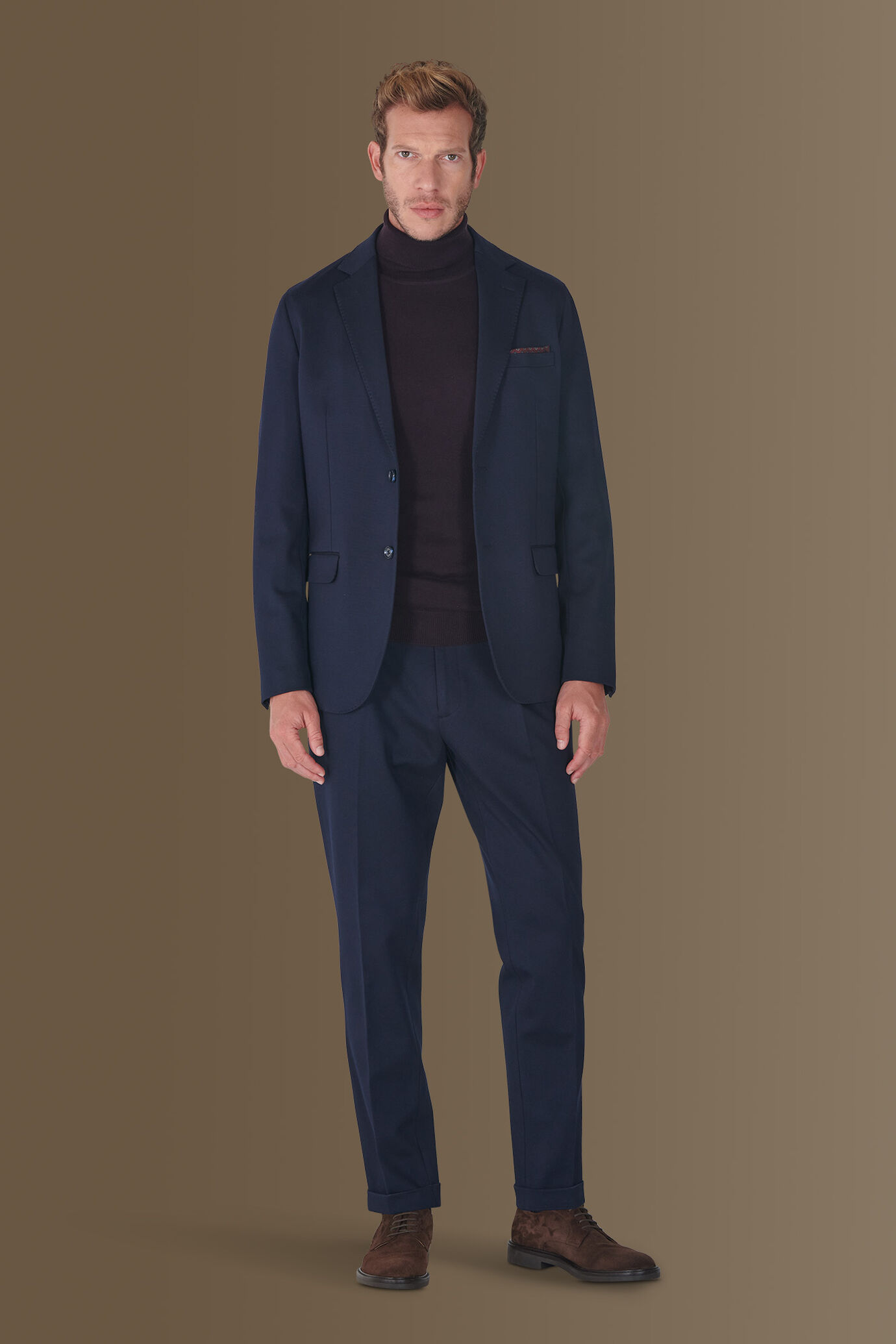 Single-breasted jersey suit with trousers with single pinces image number 0