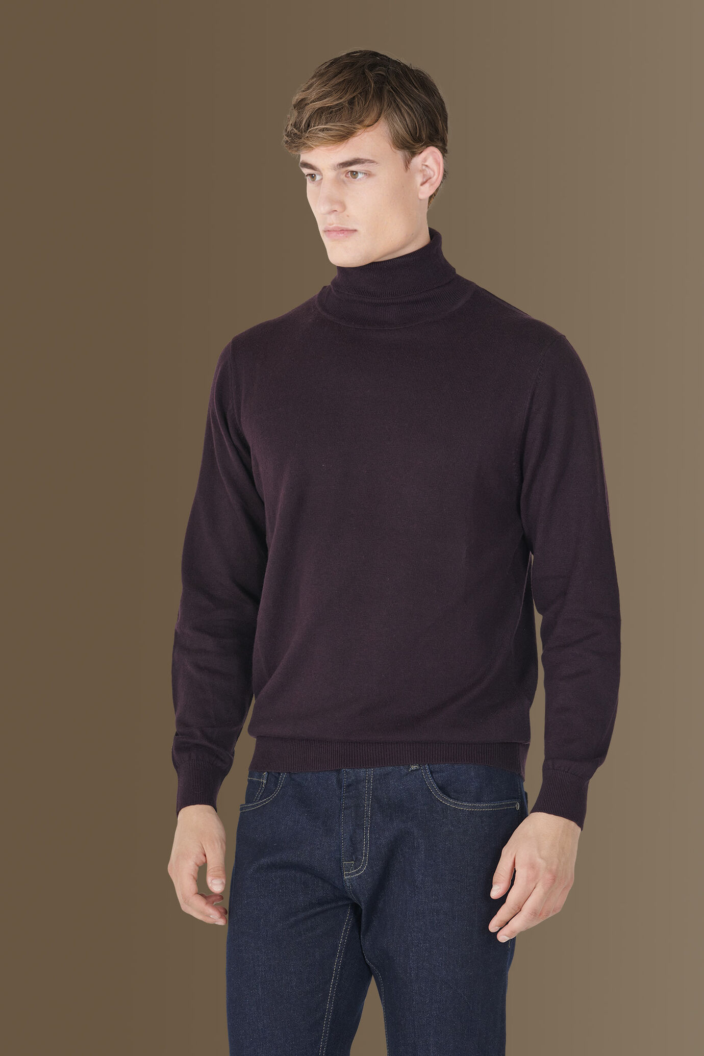 Maglia collo alto misto lana e cotone