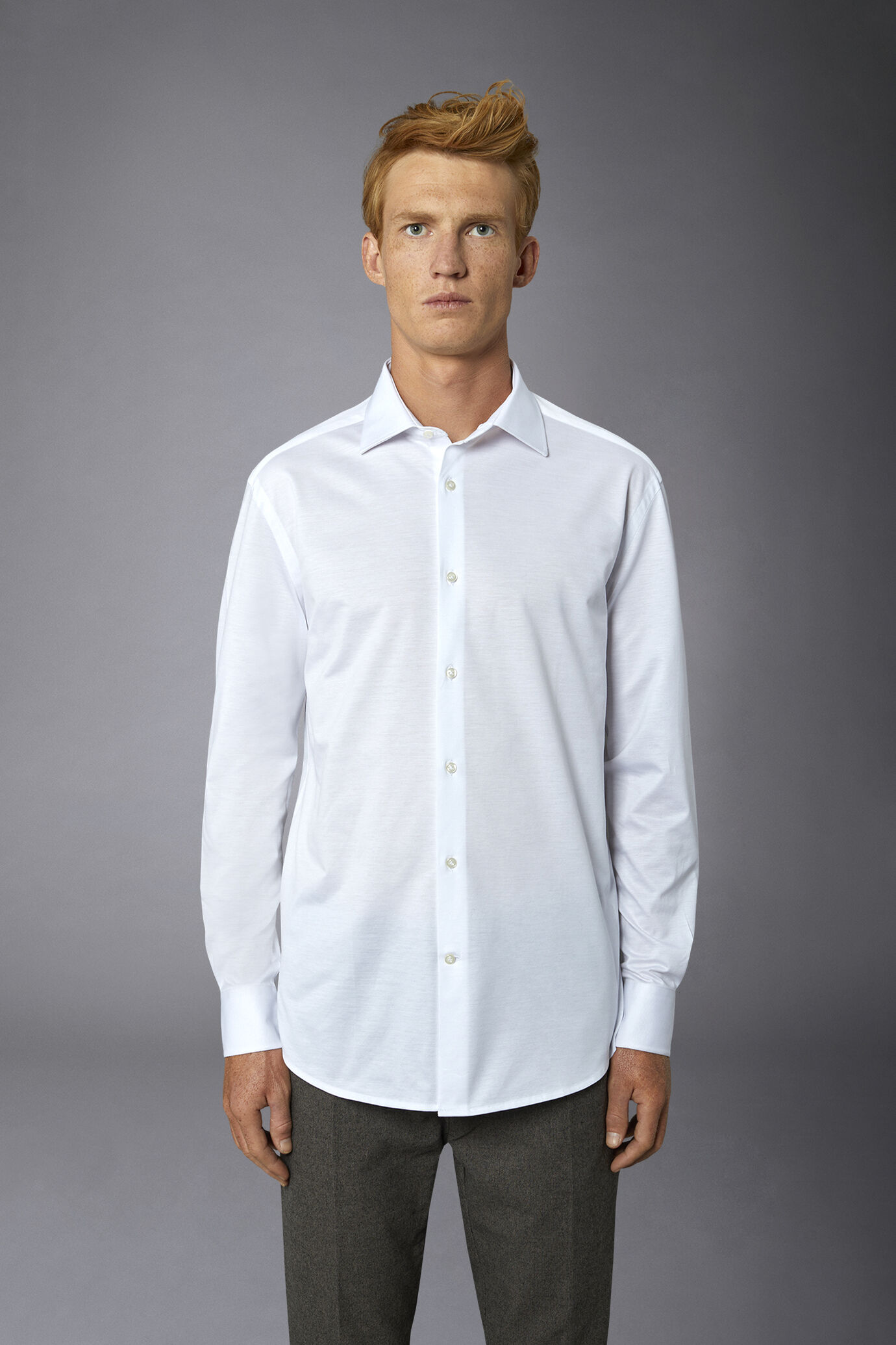 Chemise classique en jersey sans genre Col fran&ccedil;ais Coupe confortable Tissu m&eacute;lang&eacute; imprim&eacute; image number 2