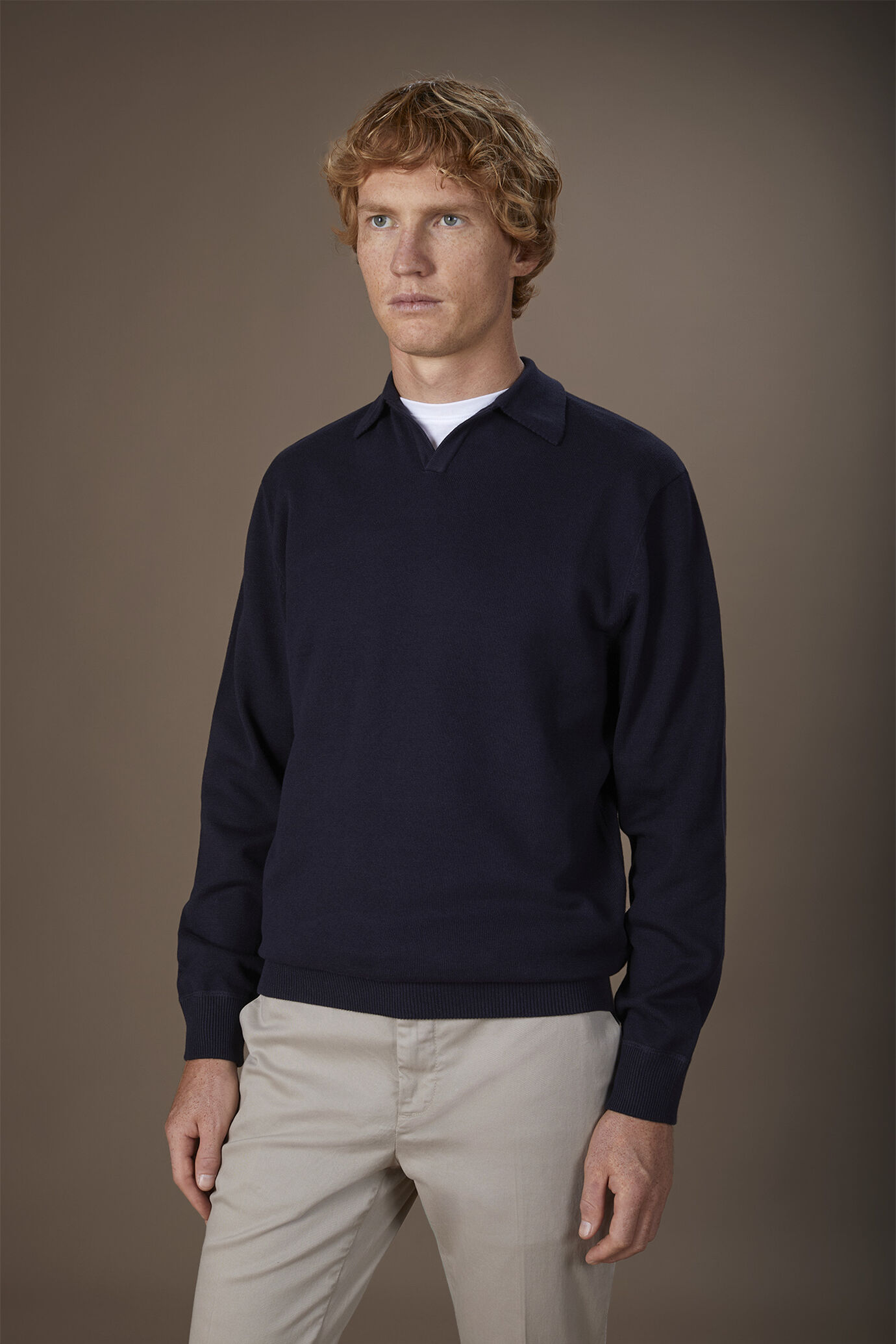 Men's long-sleeved polo shirt in 100% cotton