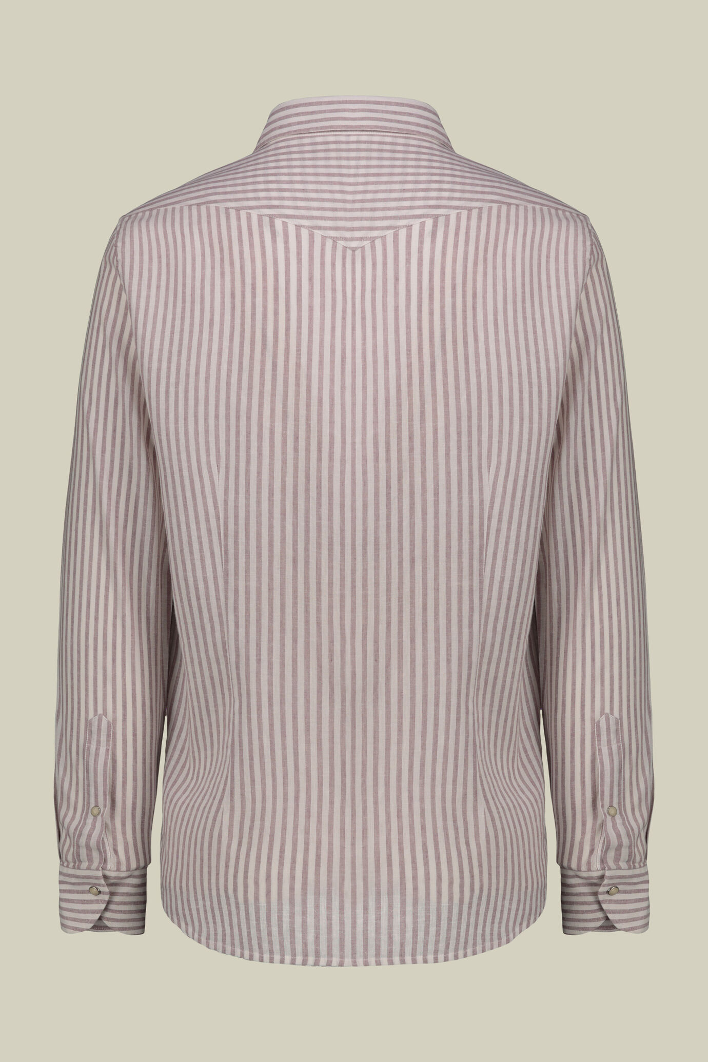 Camicia uomo casual collo francese tessuto in lino e cotone lavato rigato image number 5