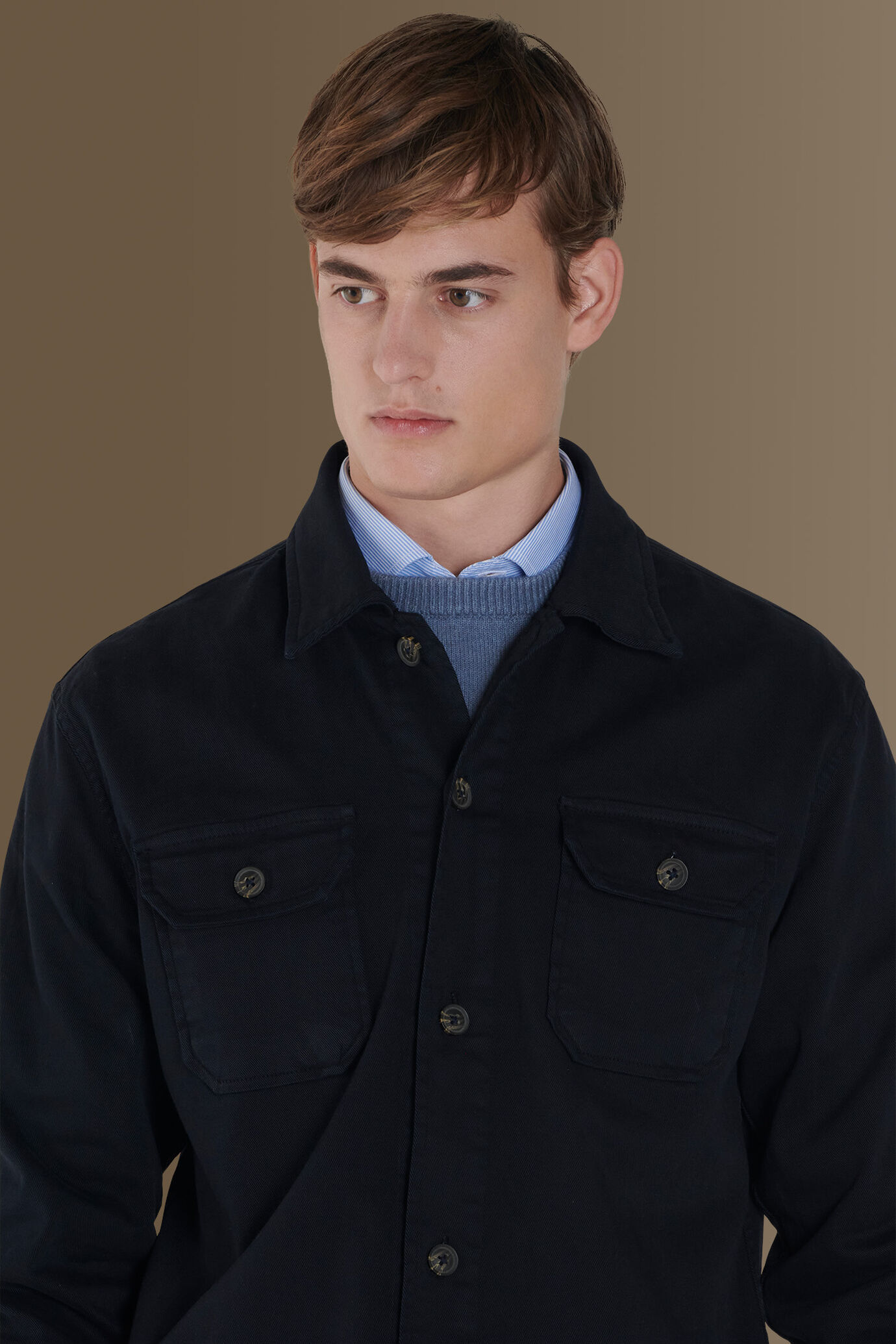 Overshirt uomo tinta unita tessuto costruzione twill image number 2