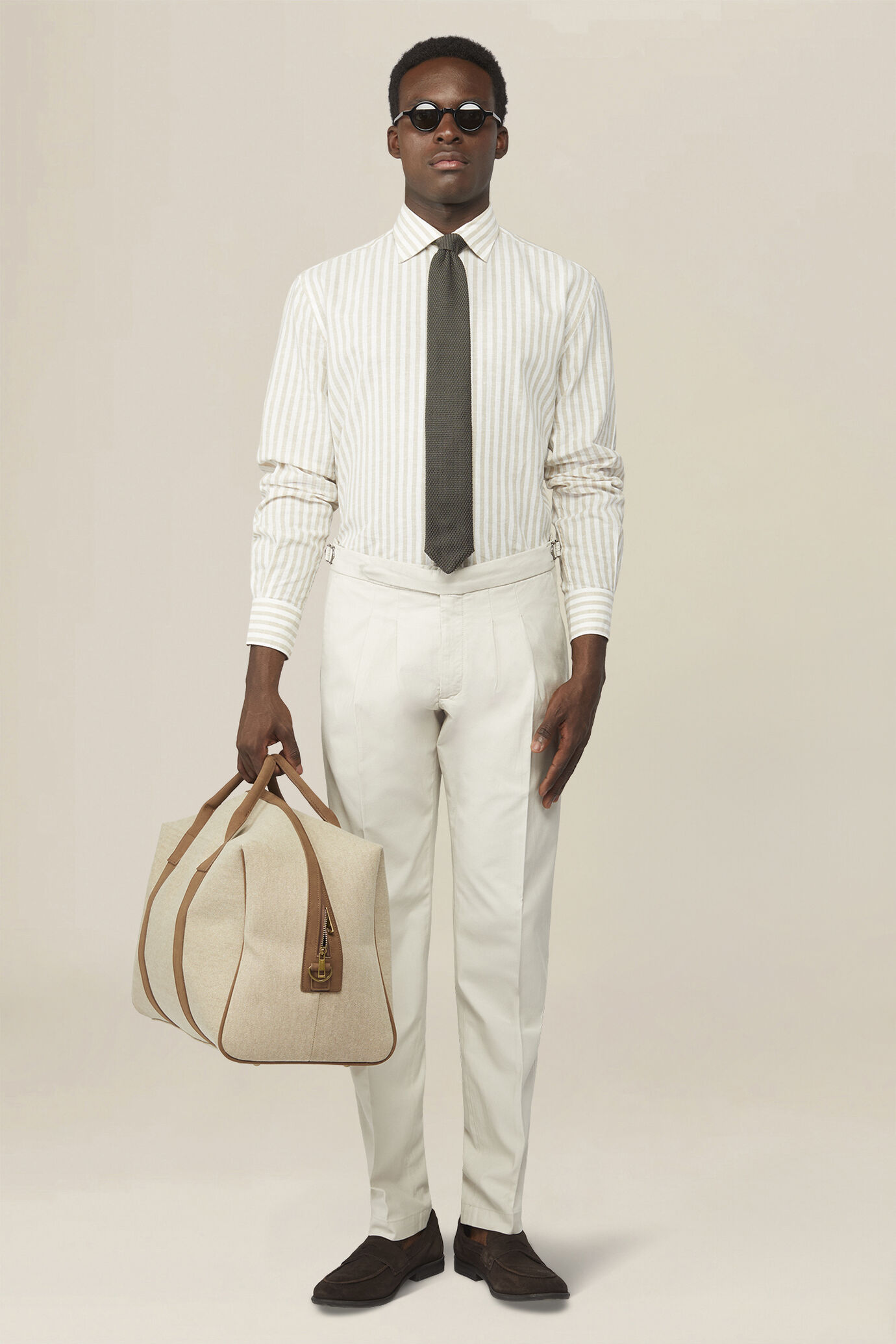Camicia uomo misto lino cotone righe larghe image number 1