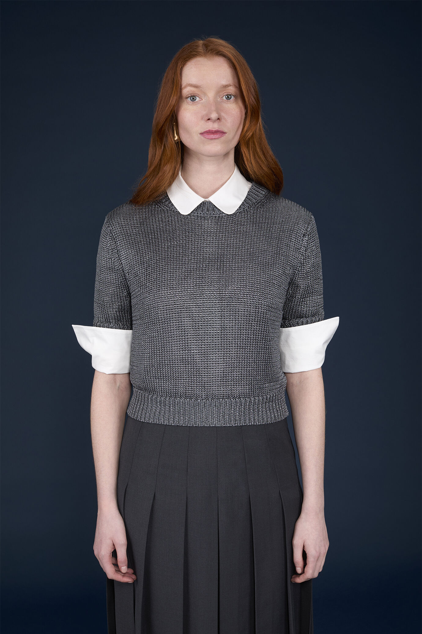 Maglia donna crochet manica corta girocollo image number 1