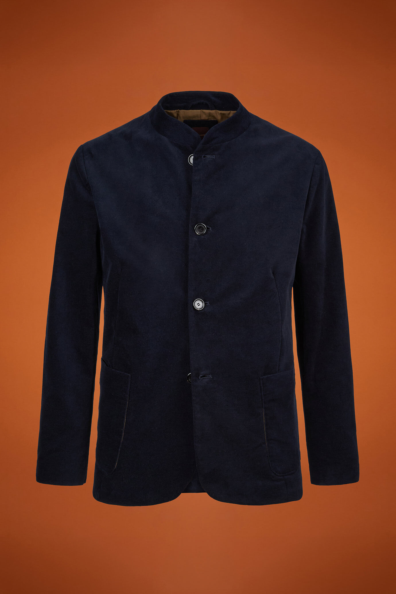 Veste homme avec col Mao en velours de coton, coupe classique