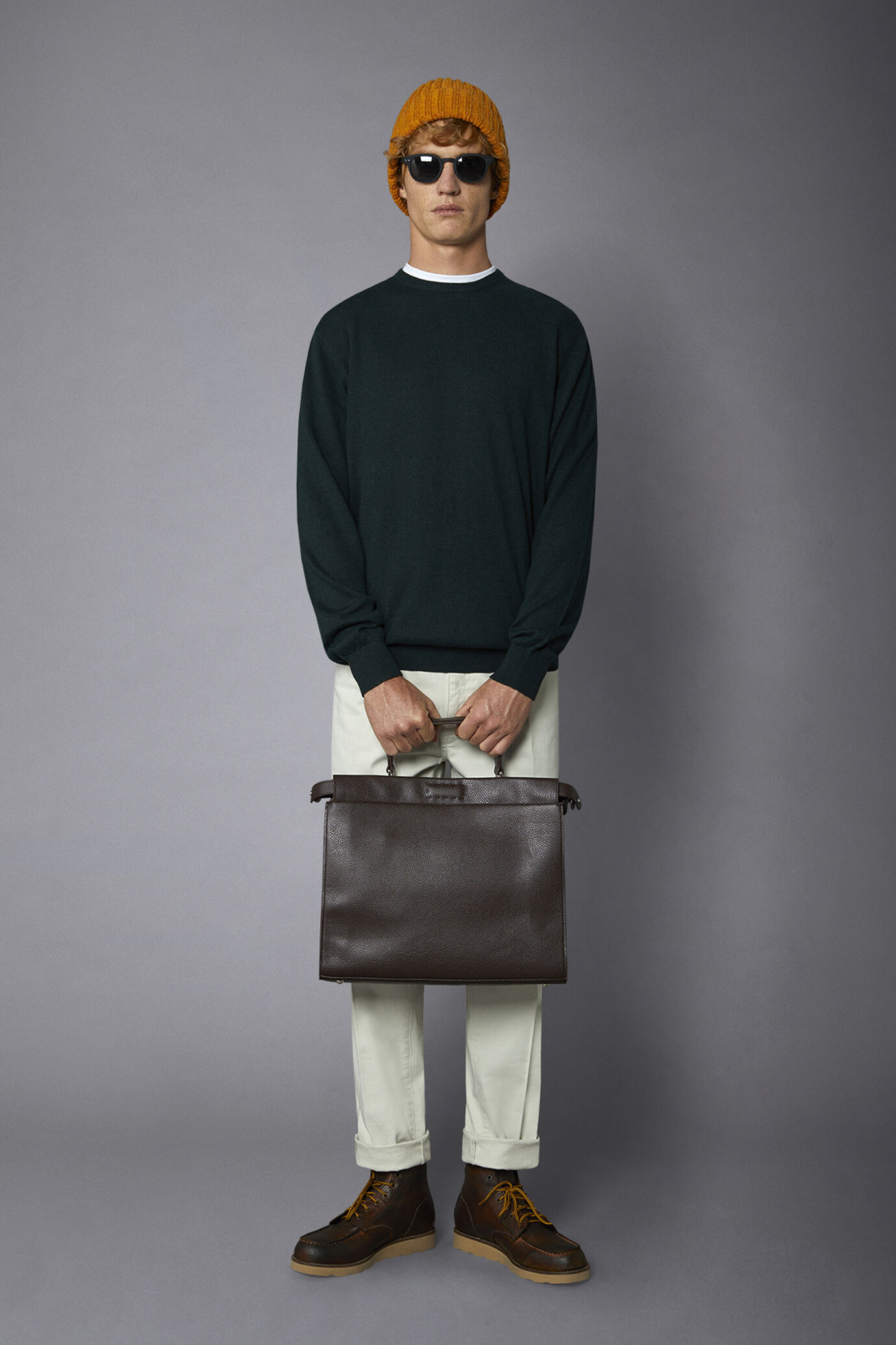 Pullover mit Rundhalsausschnitt aus Wolle und Baumwolle image number 0