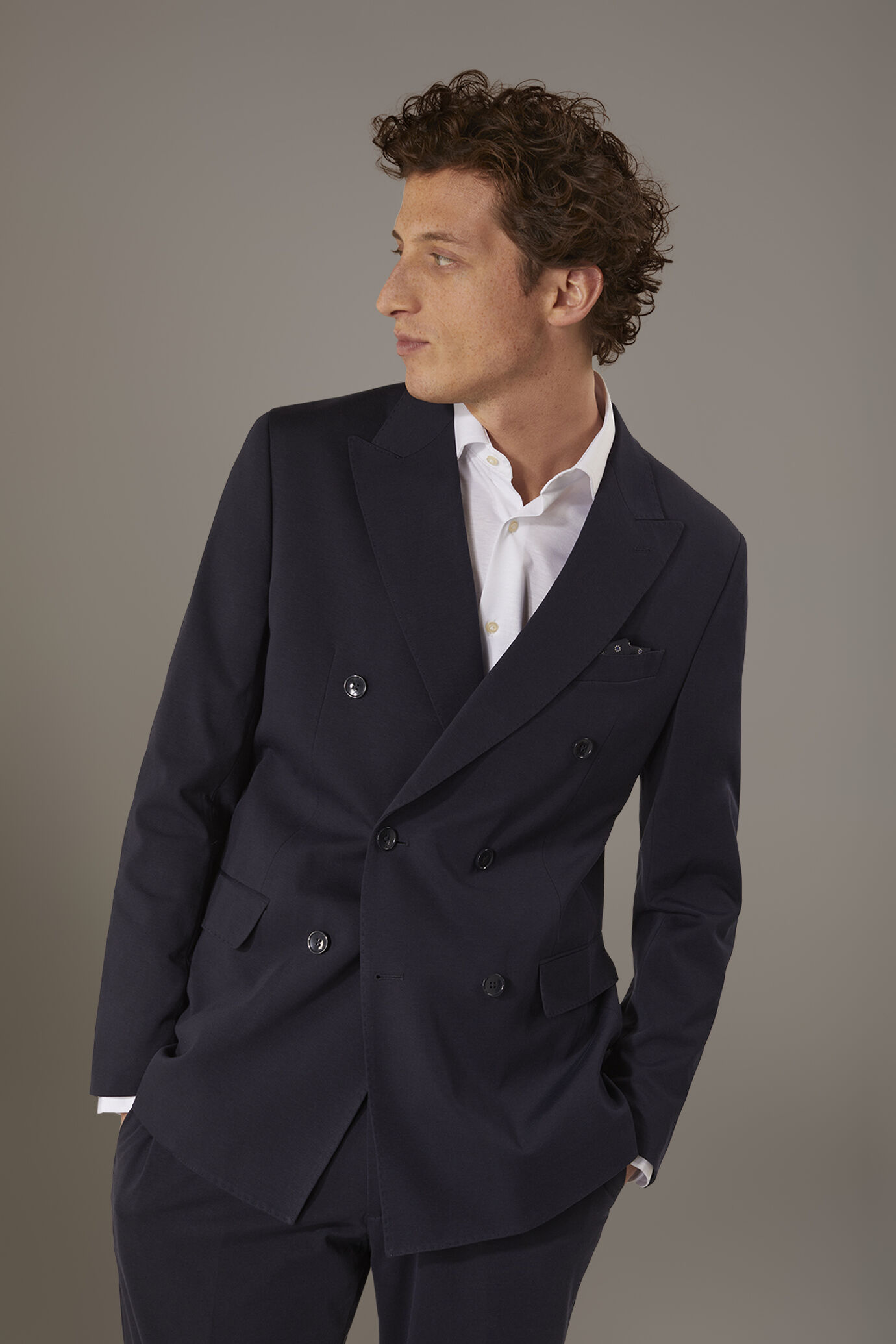 Veste à double boutonnage en jersey avec poches passepoilées image number 2