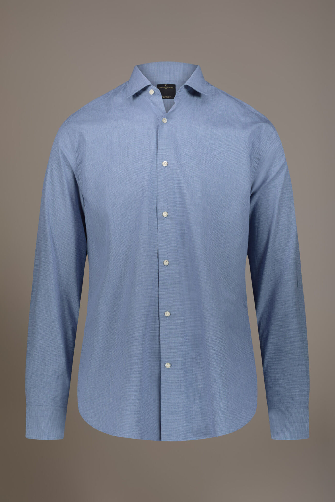 Camicia classica lavata con collo francese comfort fit tessuto tinto filo microfantasia image number 3