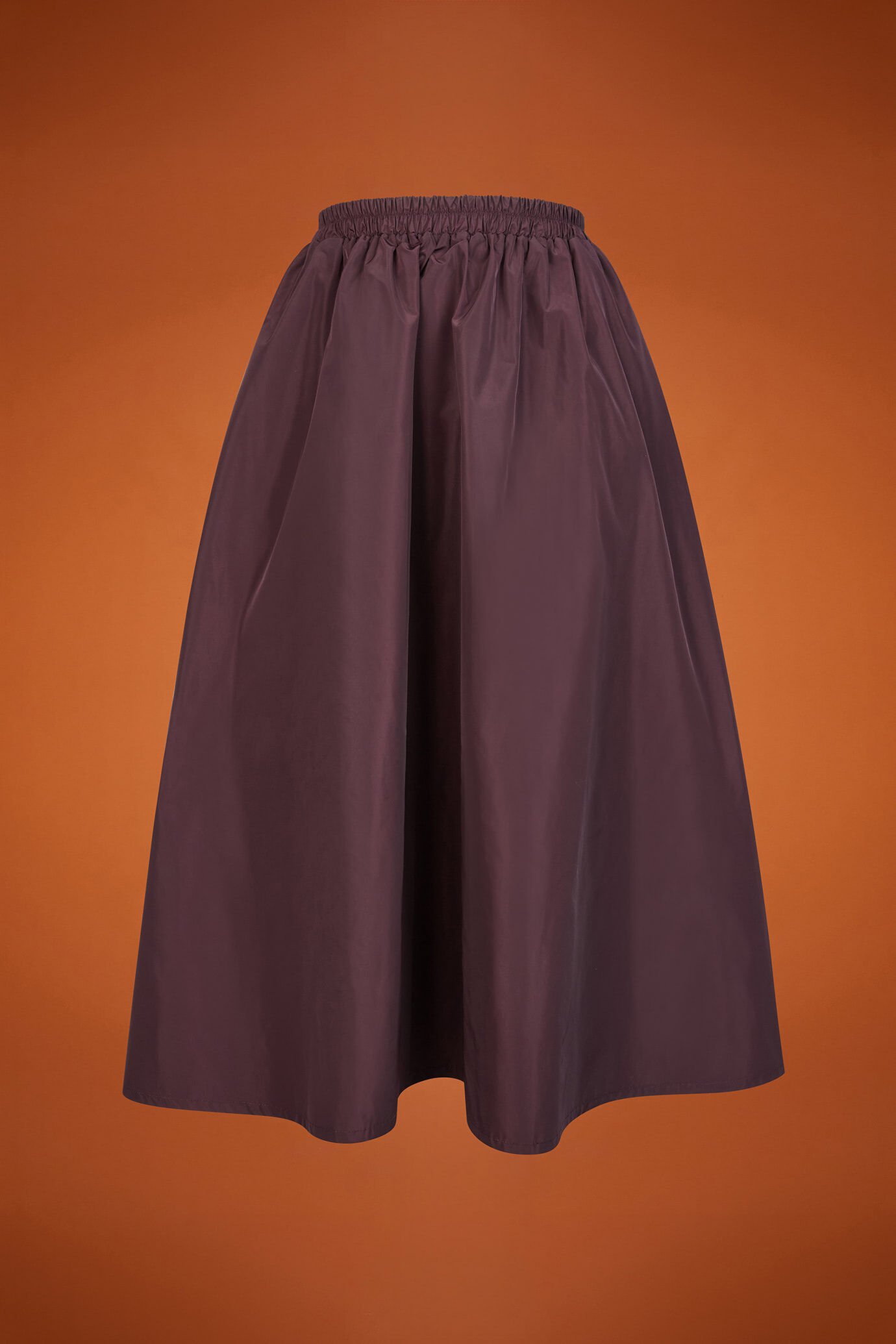 Women's regular fit long balloon skirt in plain taffeta with an elasticated waistband image number 5