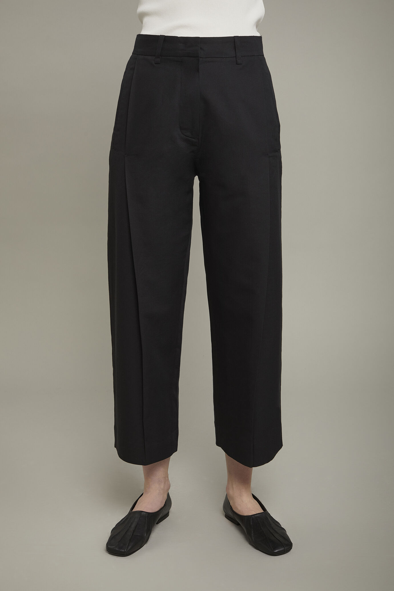 Pantalone donna a gamba larga misto lino e cotone regular fit image number 3