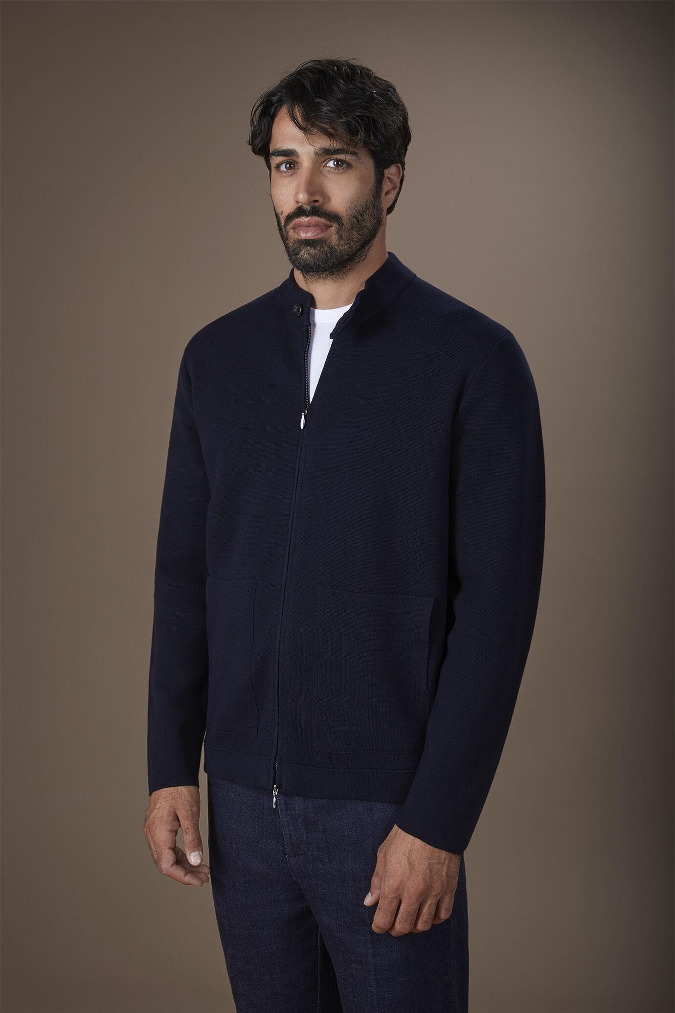 Giacca uomo modello "biker" in maglia punto milano 100% cotone regular fit