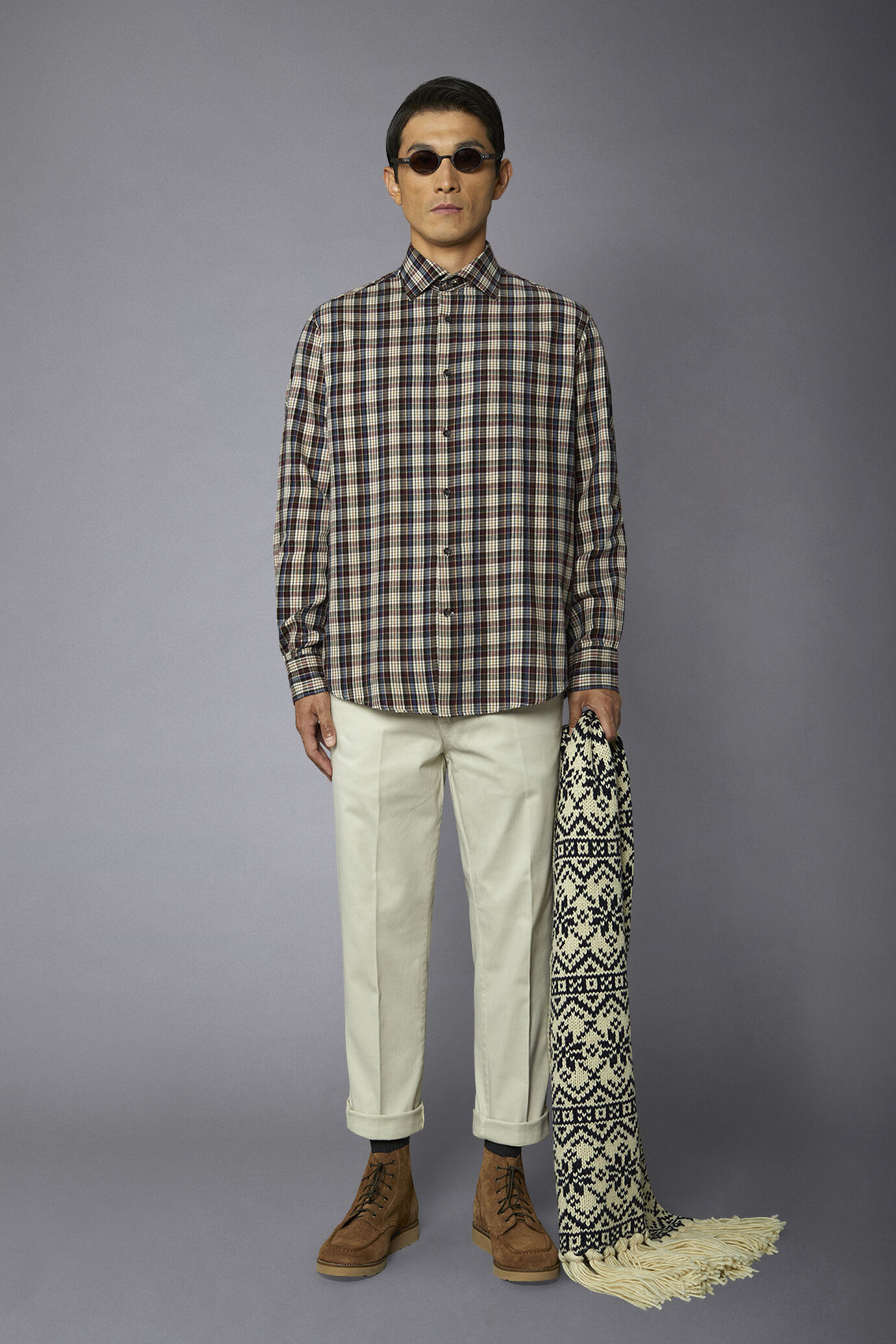 Camicia casual uomo collo francese comfort fit tessuto in flanella fantasia a quadri image number 0