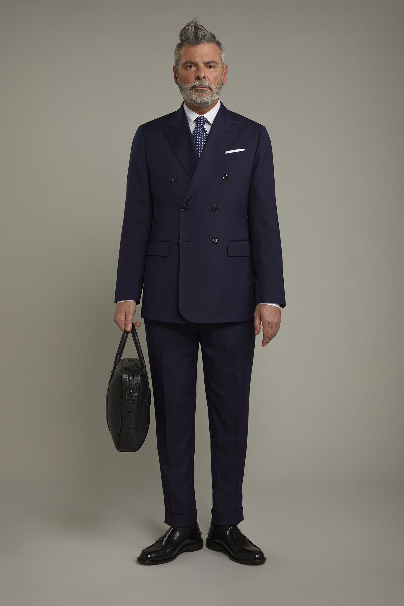 Men's double-breasted suit with classic single-breasted trousers and unlined double-breasted jacket with regular fit lance lapels