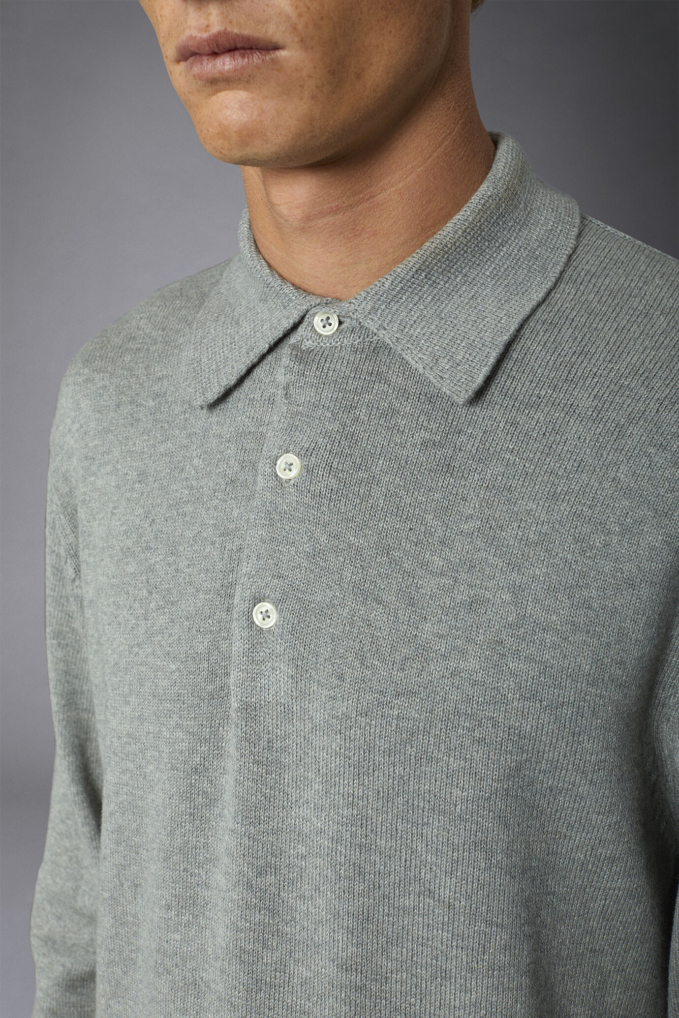 Polo in maglia uomo manica lunga in lana e cotone regular fit image number 3