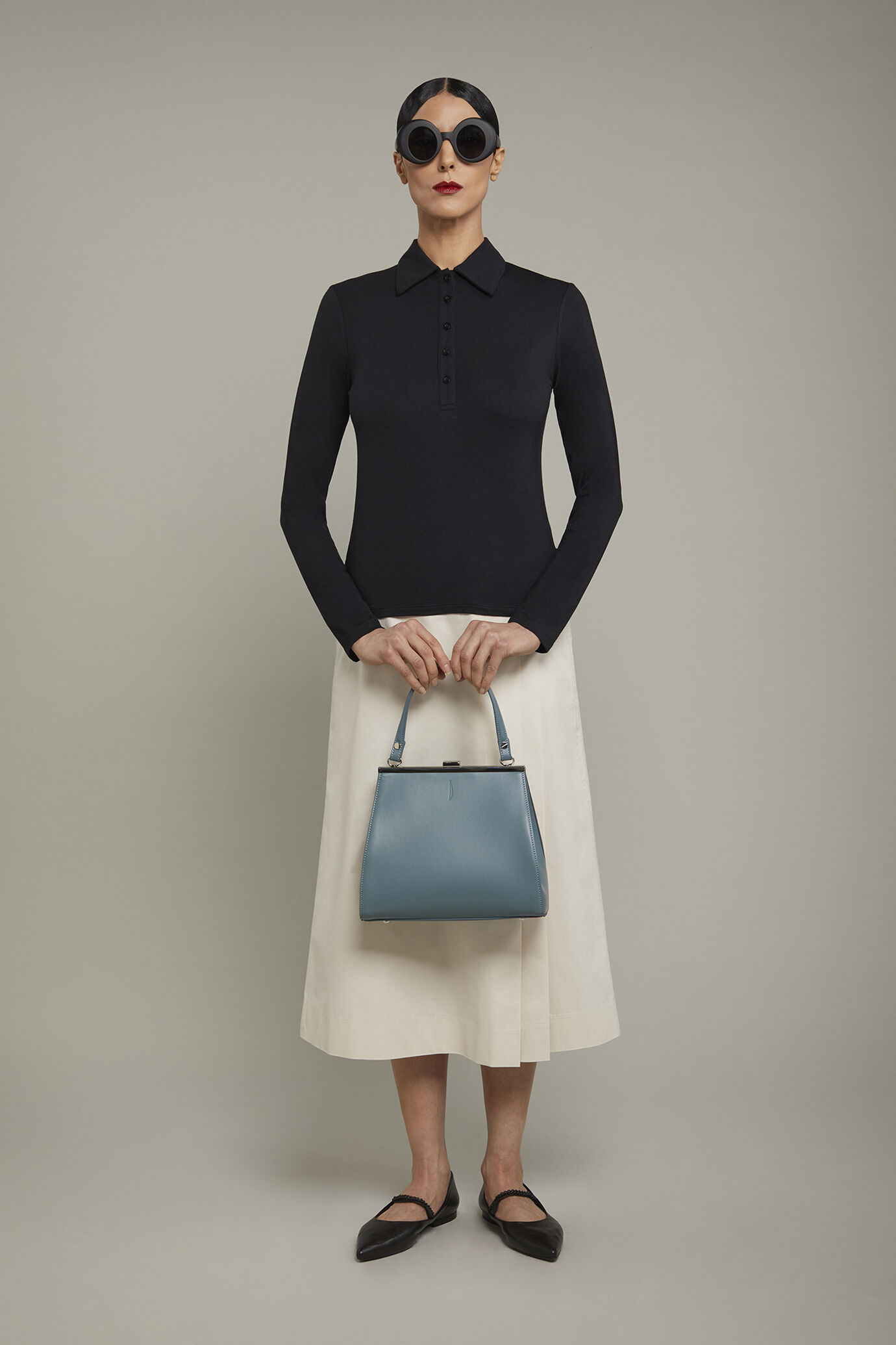 Polo donna manica lunga in jersey di cotone tinta unita image number 0