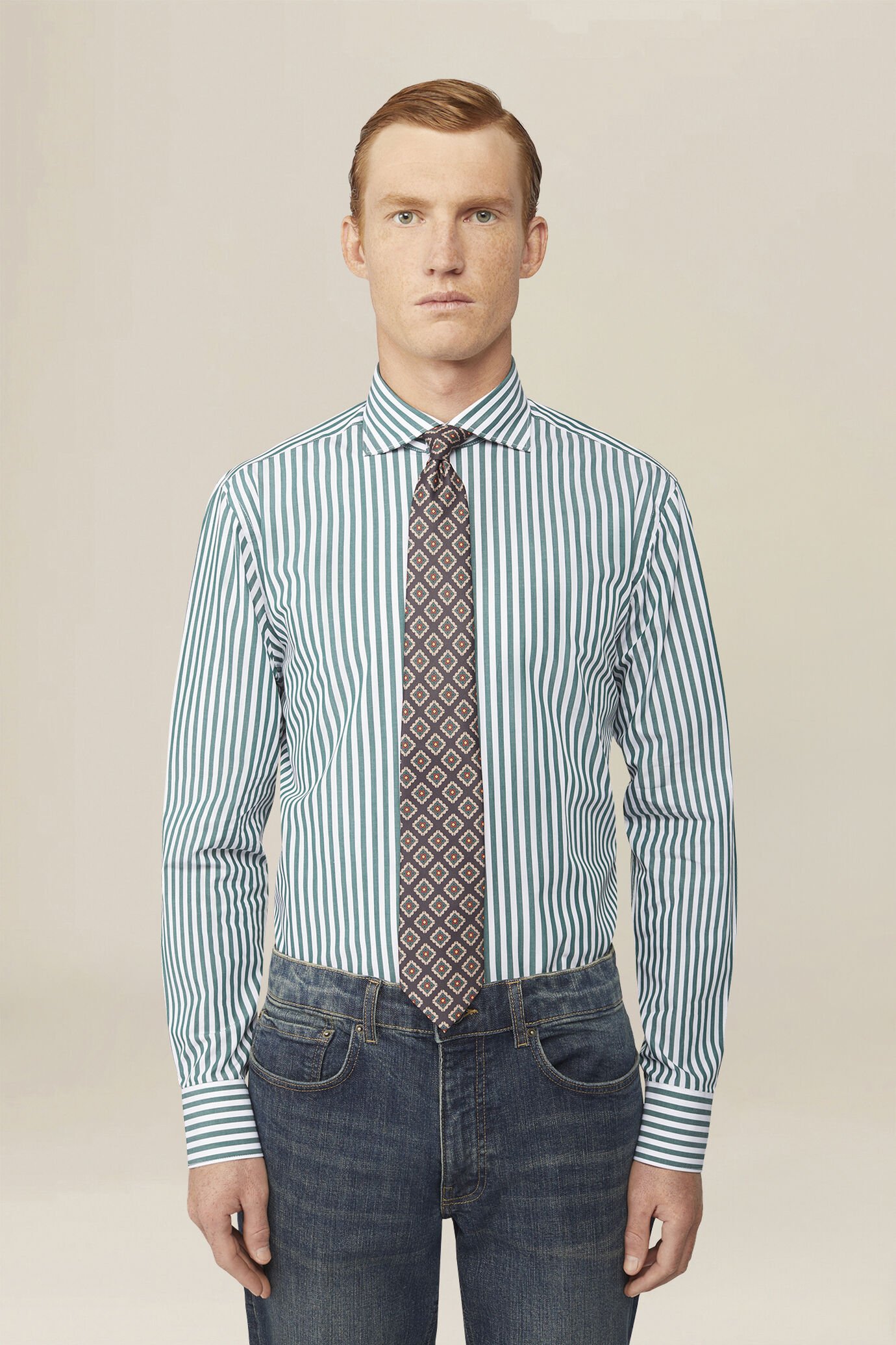 Chemise homme 100 % coton &agrave; larges rayures