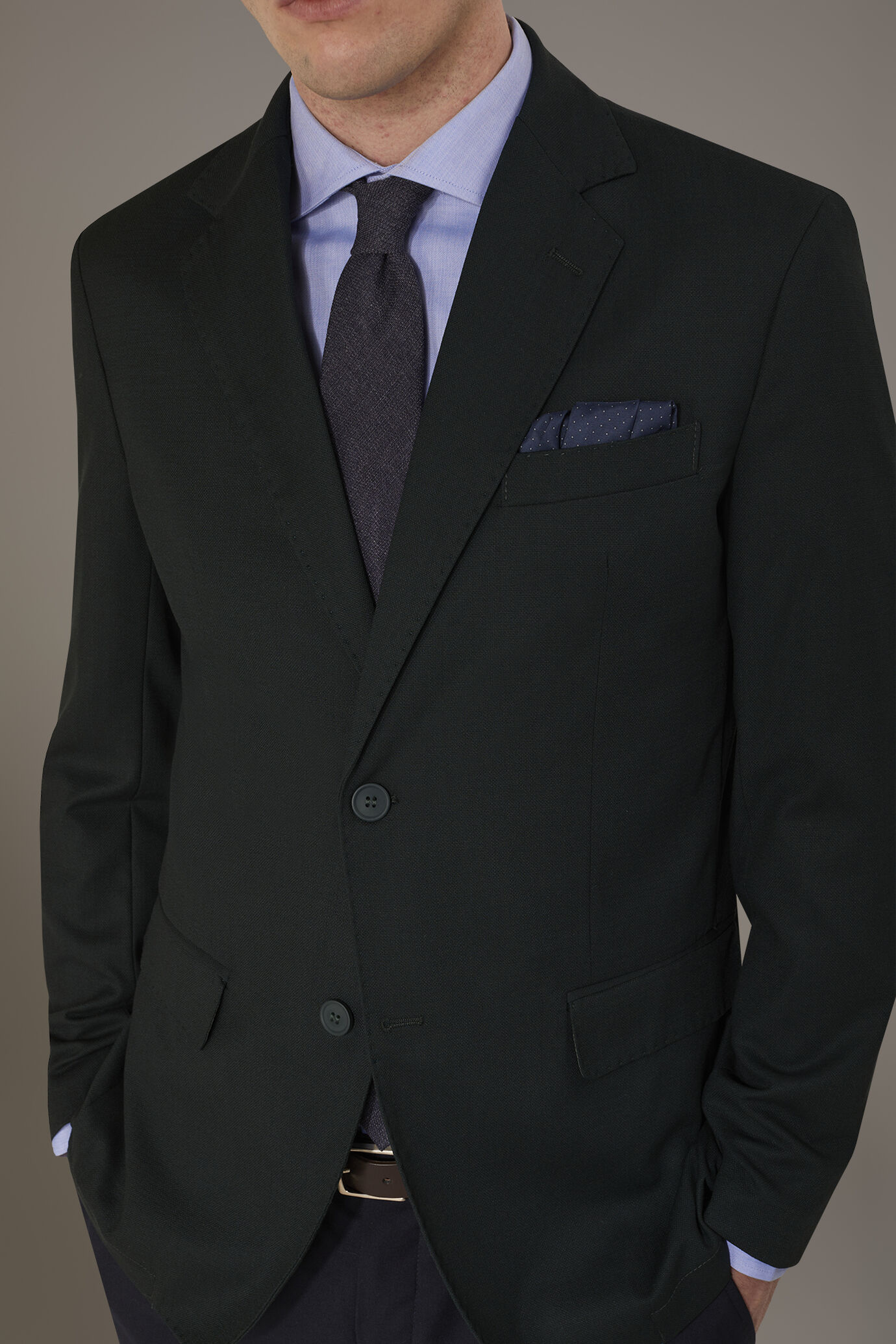 Single-breasted jacket with flap pockets in solid color dobby fabric image number 2
