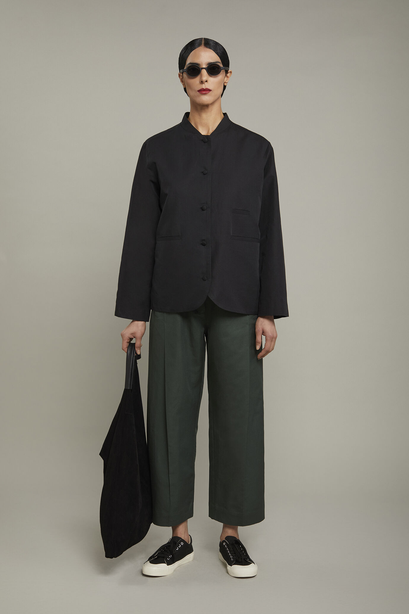 Women’s blazer with Korean collar linen and cotton blend regular fit