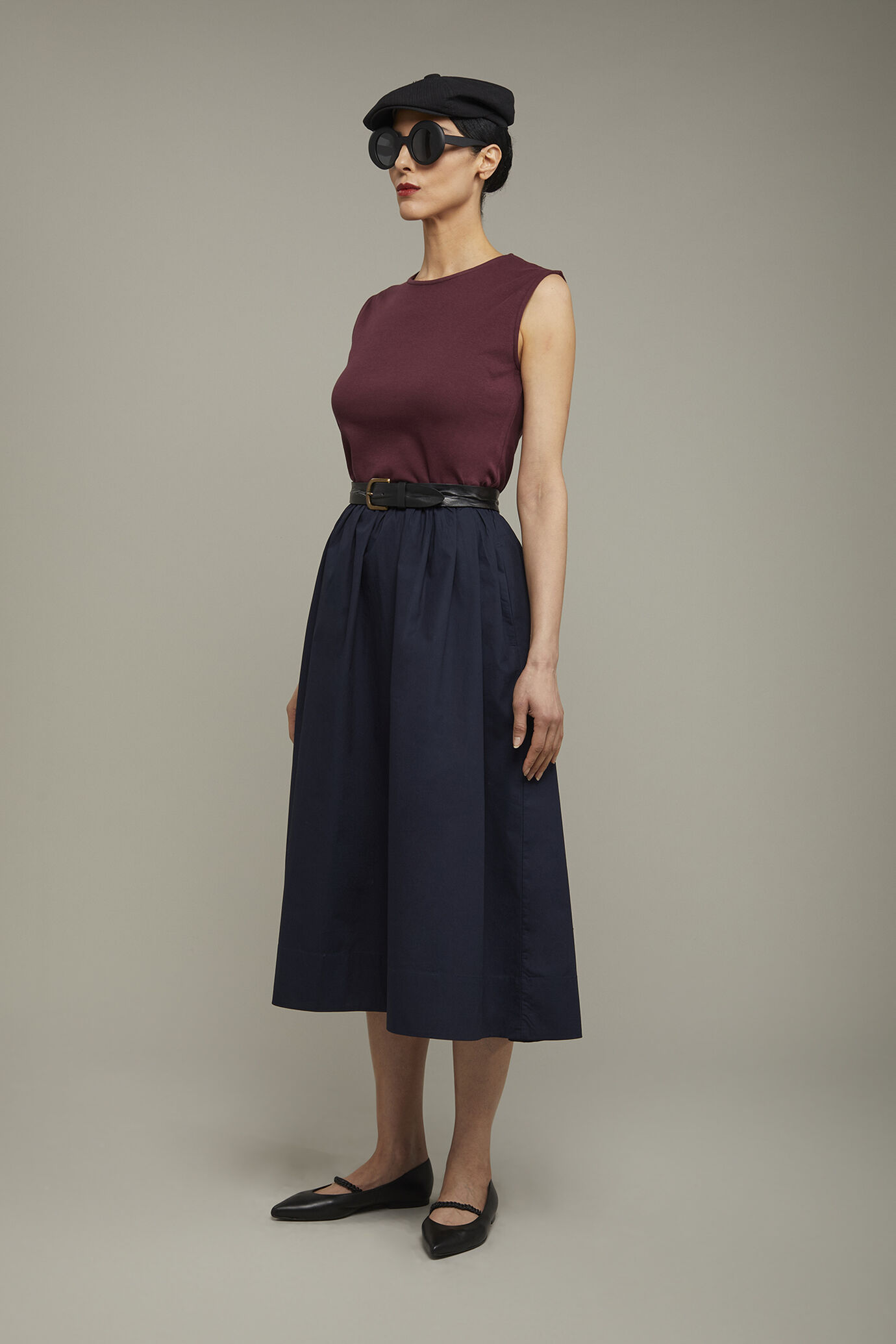 Abito midi donna smanicato bicolore 100% cotone in jersey regular fit image number 1