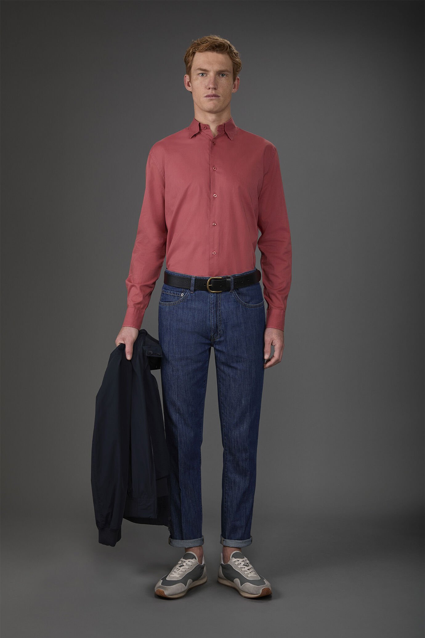 Camicia uomo casual collo button down nascosto tessuto 100% cotone in mussola lavato image number 2