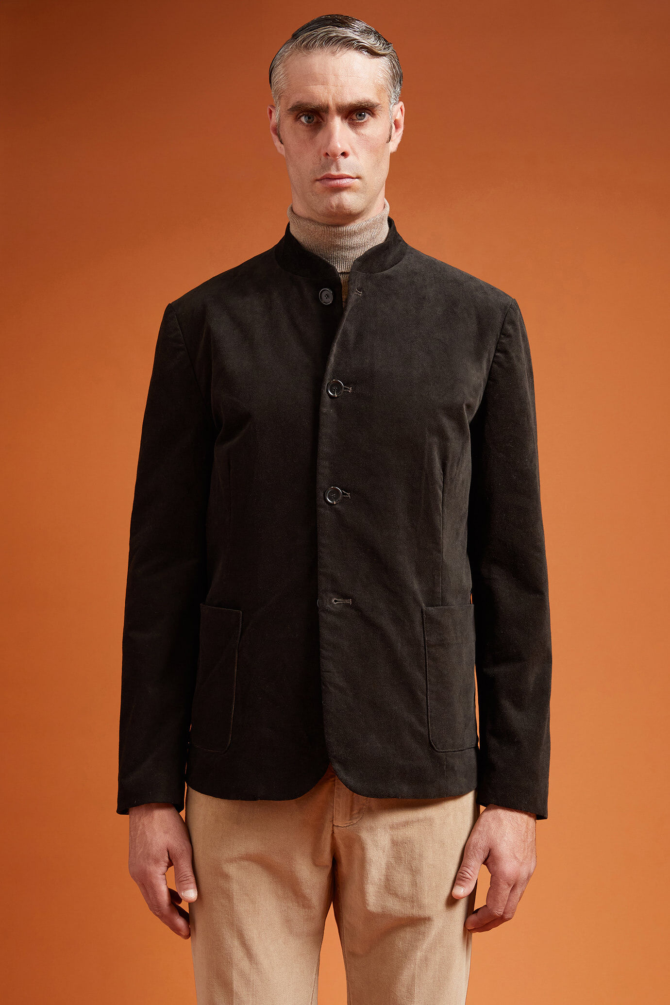 Giacca uomo con collo coreano in velluto di cotone regular fit image number 0