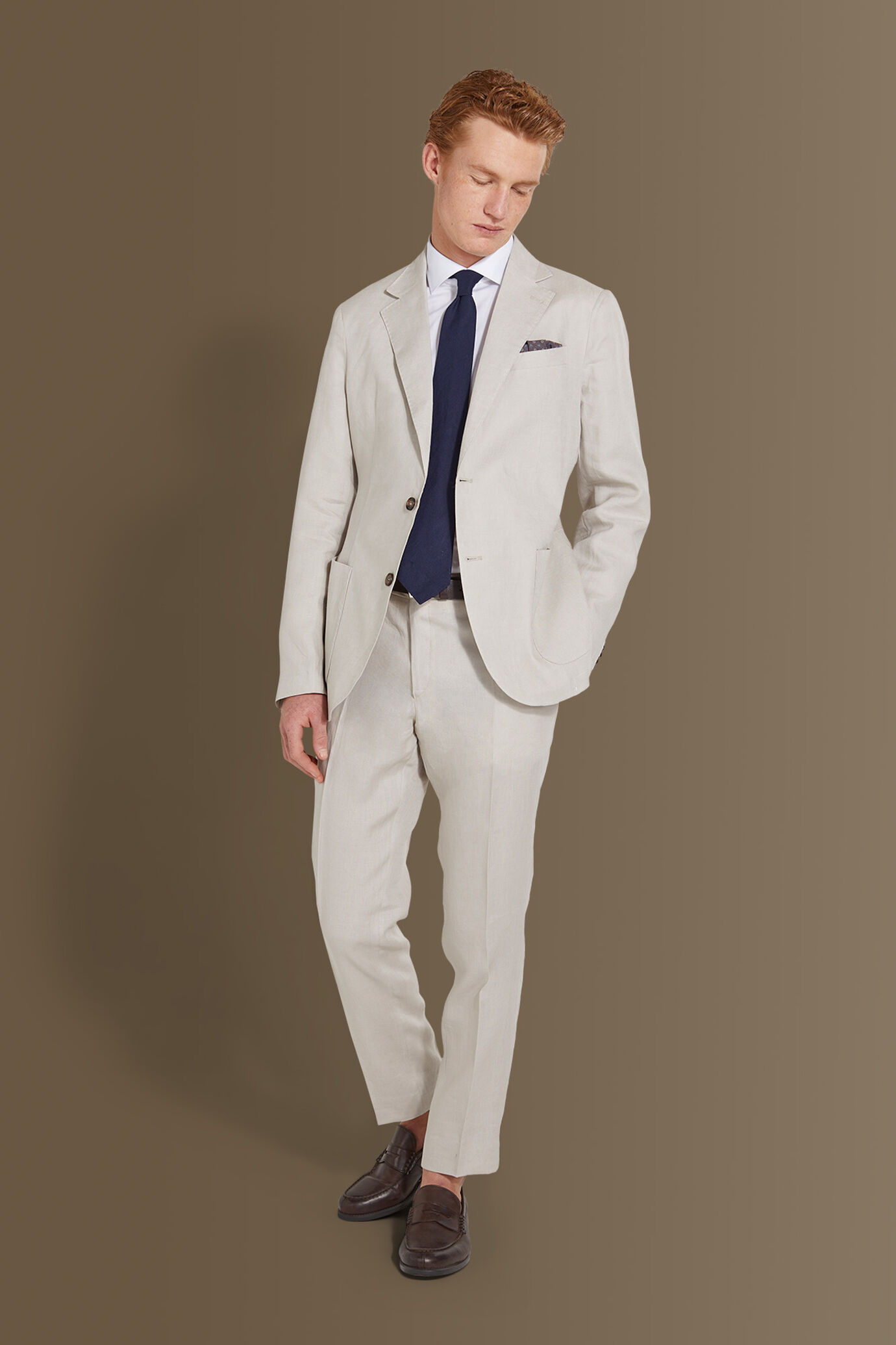 Single breasted suit flat trousers 100% linen made in Italy image number 1
