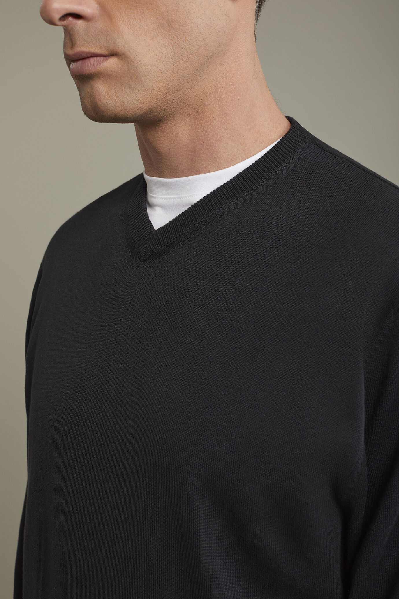 Herren-Pullover mit V-Ausschnitt aus 100 % Baumwolle in normaler Passform image number 3