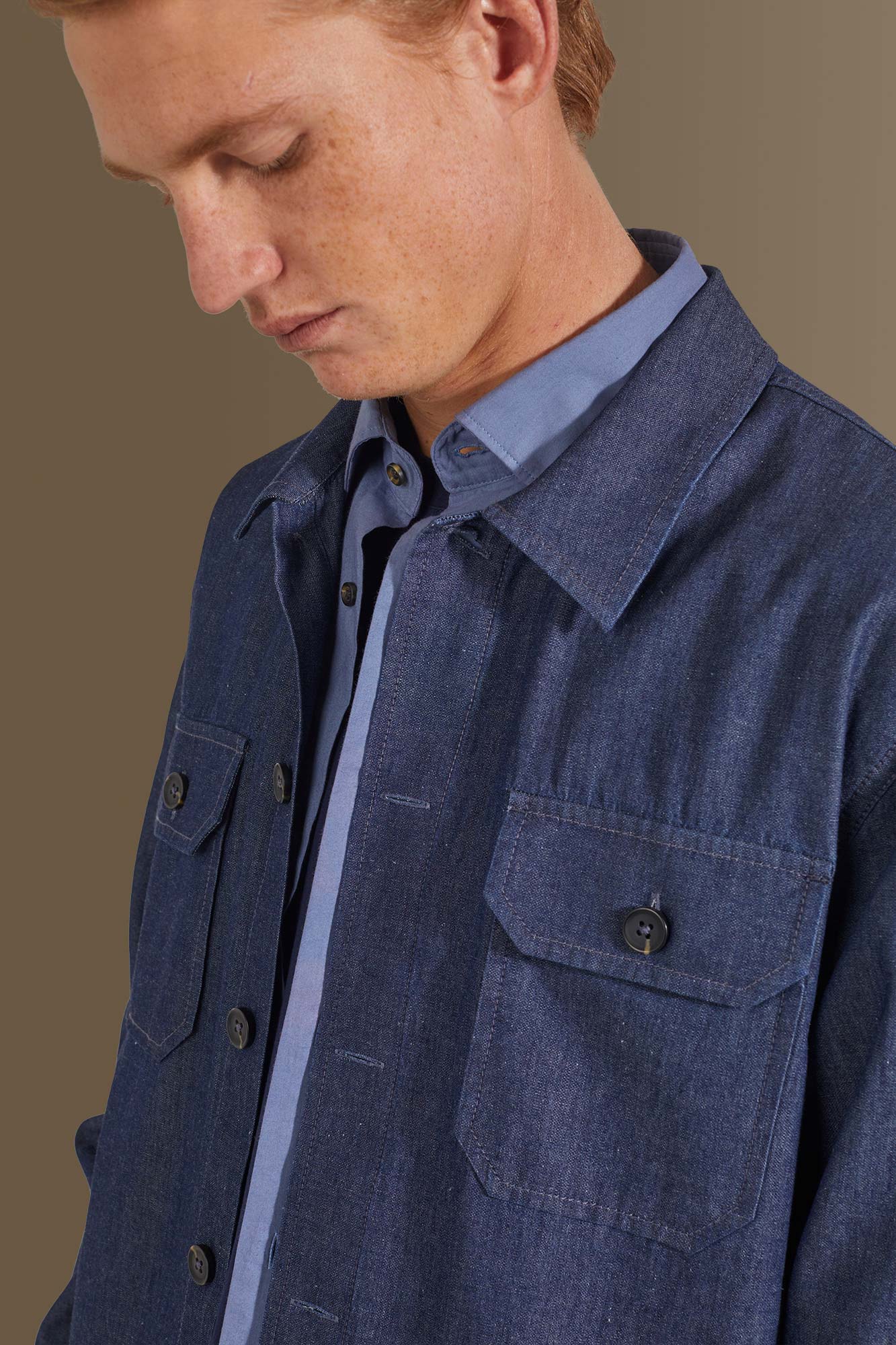 Overshirt uomo in twill elasticizzato collo francese image number null