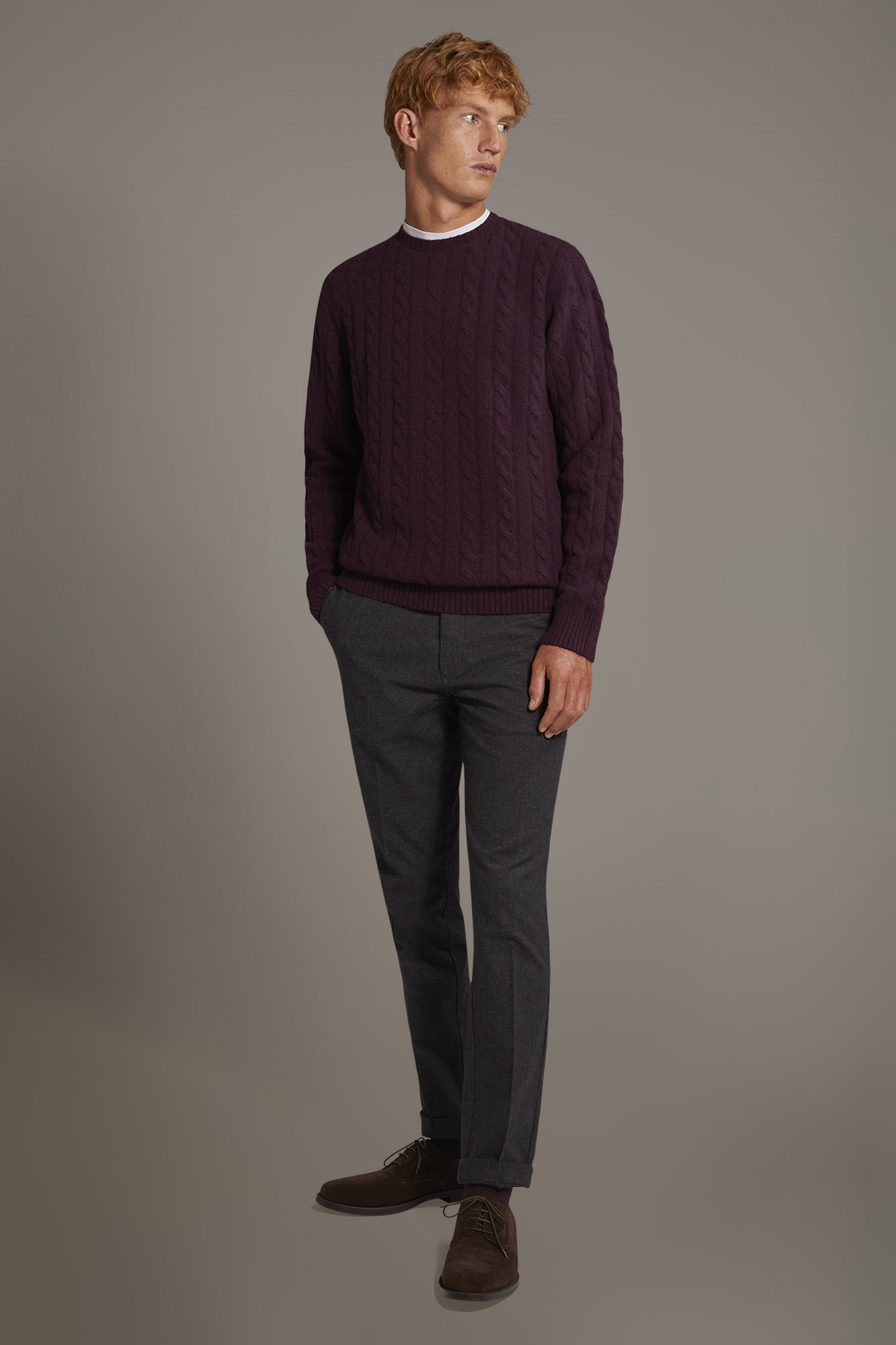 Pantalone chino regular fit tessuto tinto filo melange spigato image number null