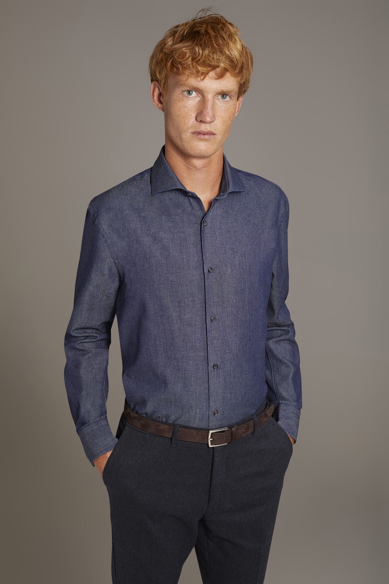 Casual shirt with french collar comfort fit denim fabric