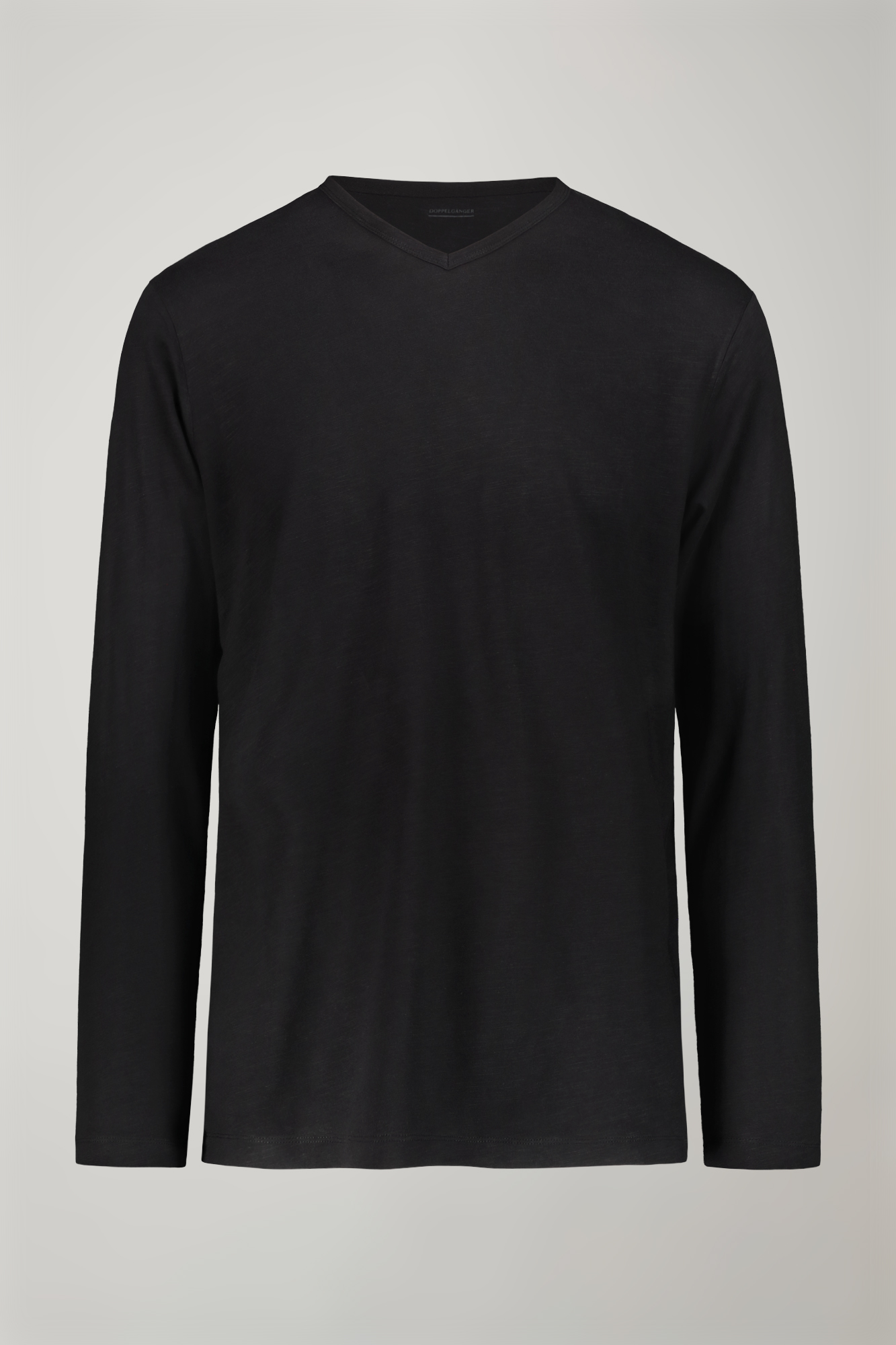 Men’s v-neck t-shirt 100% flamed-effect cotton with long sleeves regular fit image number null