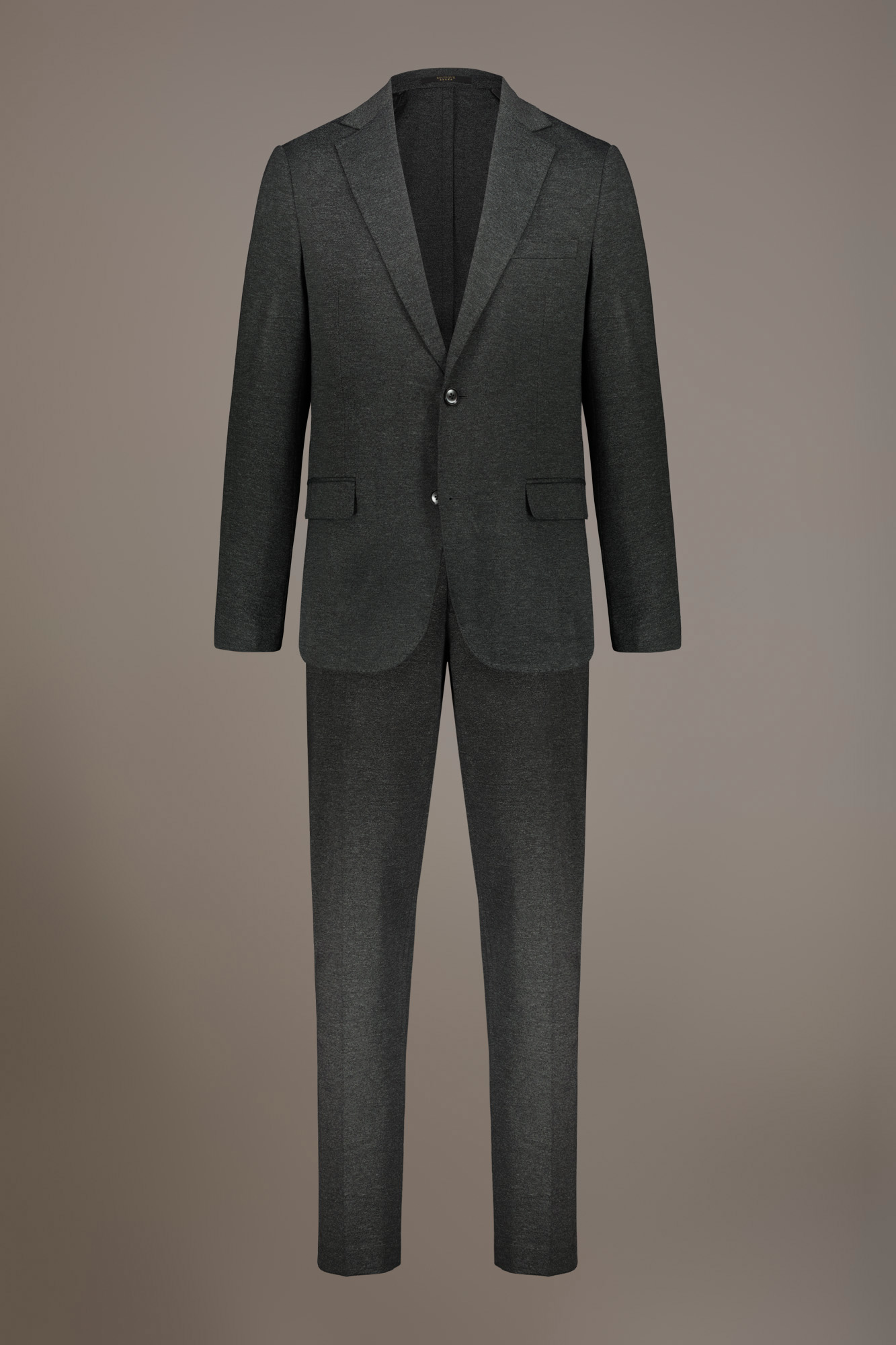 Regular fit single-breasted suit in solid colour jersey fabric image number null